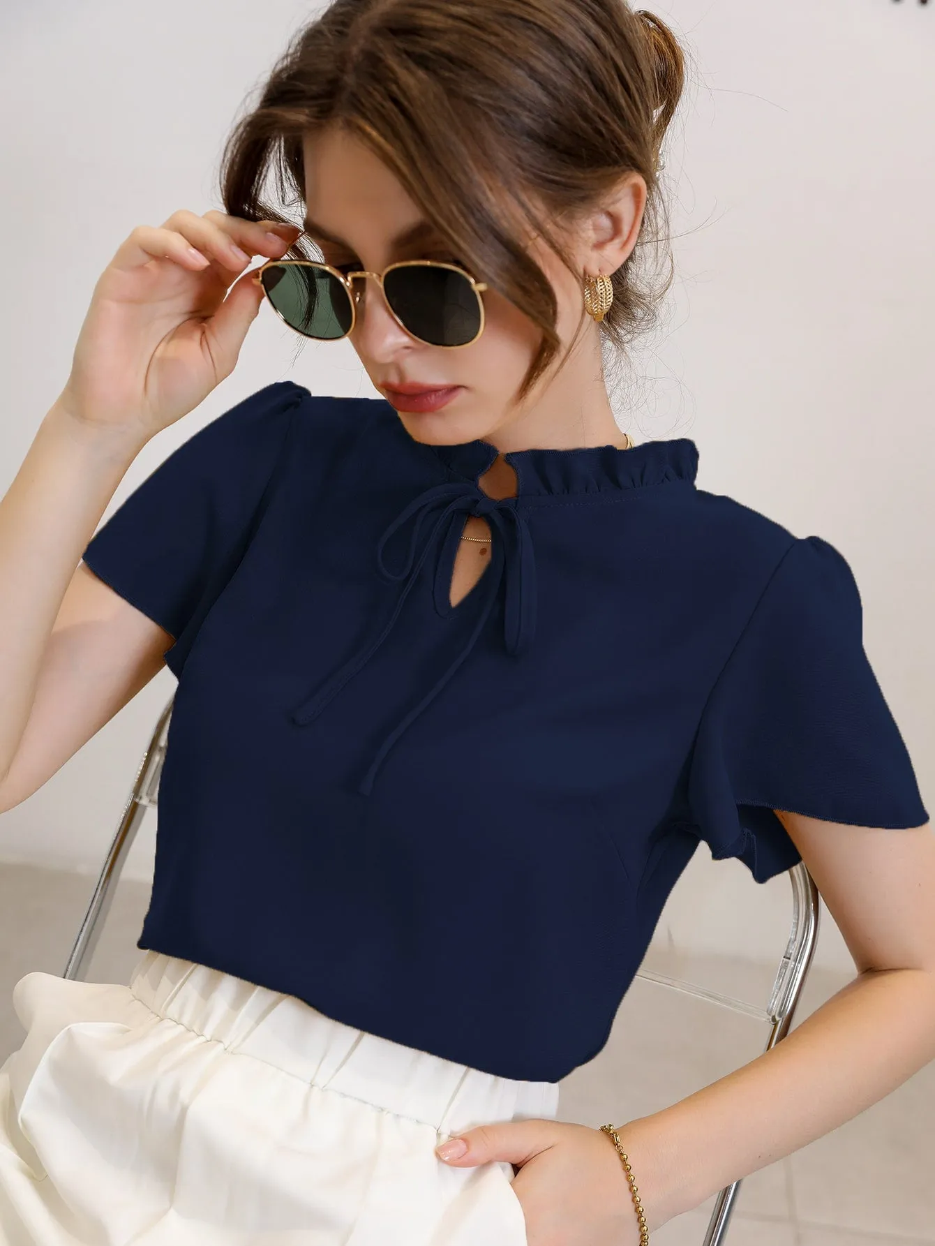 Tie Neck Puff Sleeve Blouse