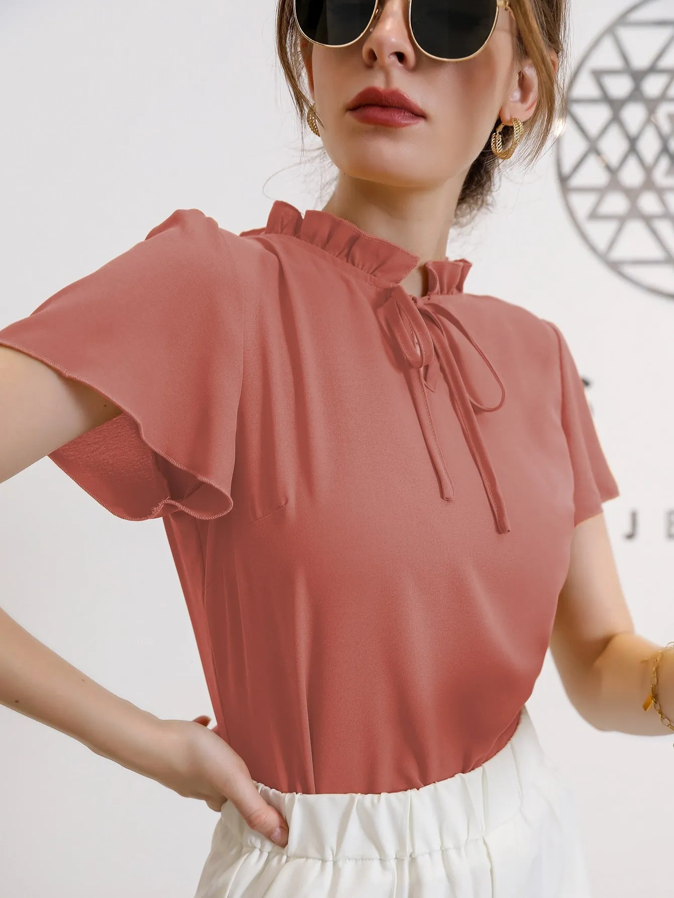 Tie Neck Puff Sleeve Blouse