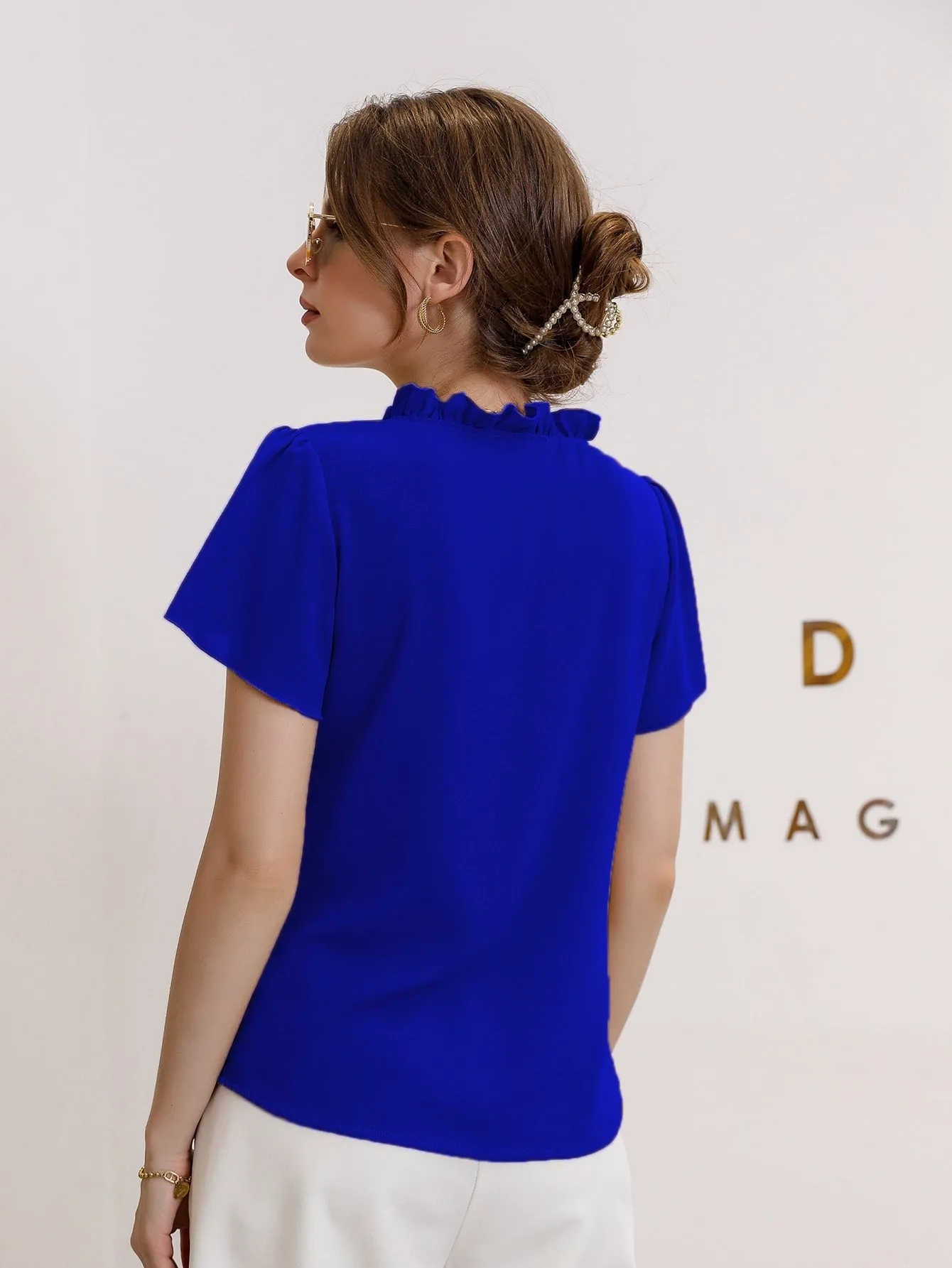 Tie Neck Puff Sleeve Blouse