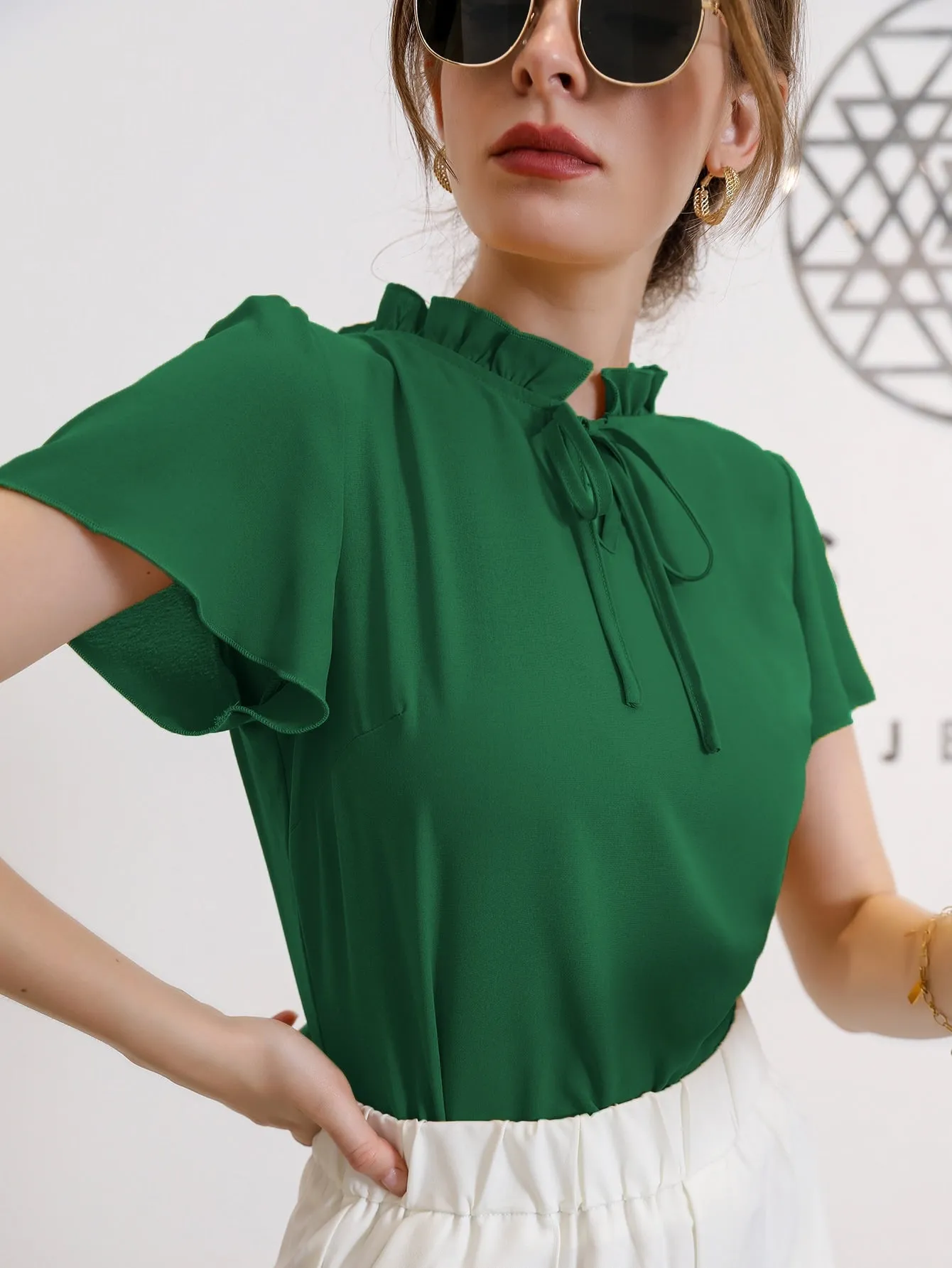 Tie Neck Puff Sleeve Blouse