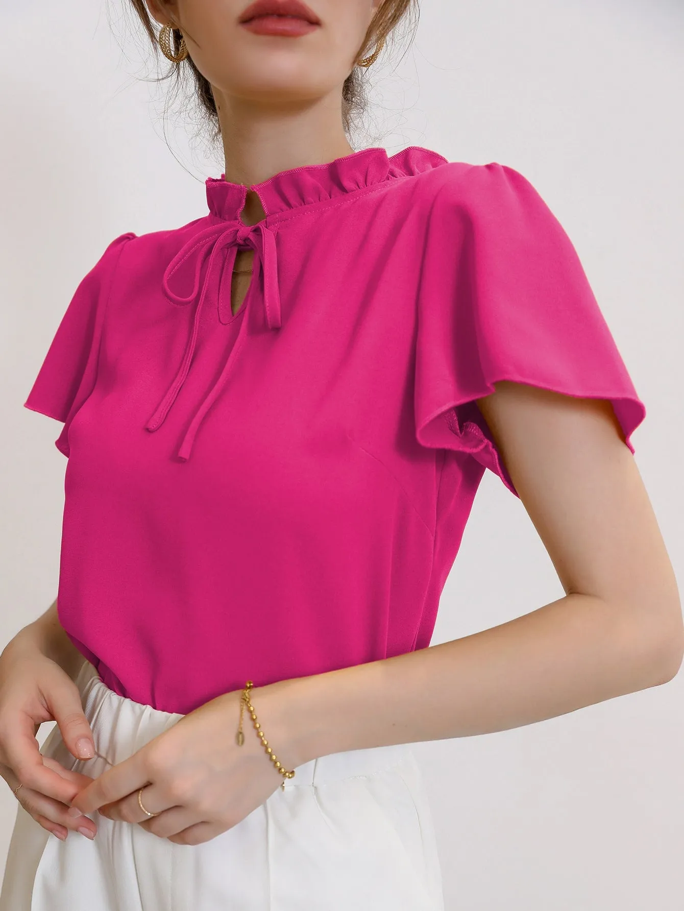 Tie Neck Puff Sleeve Blouse
