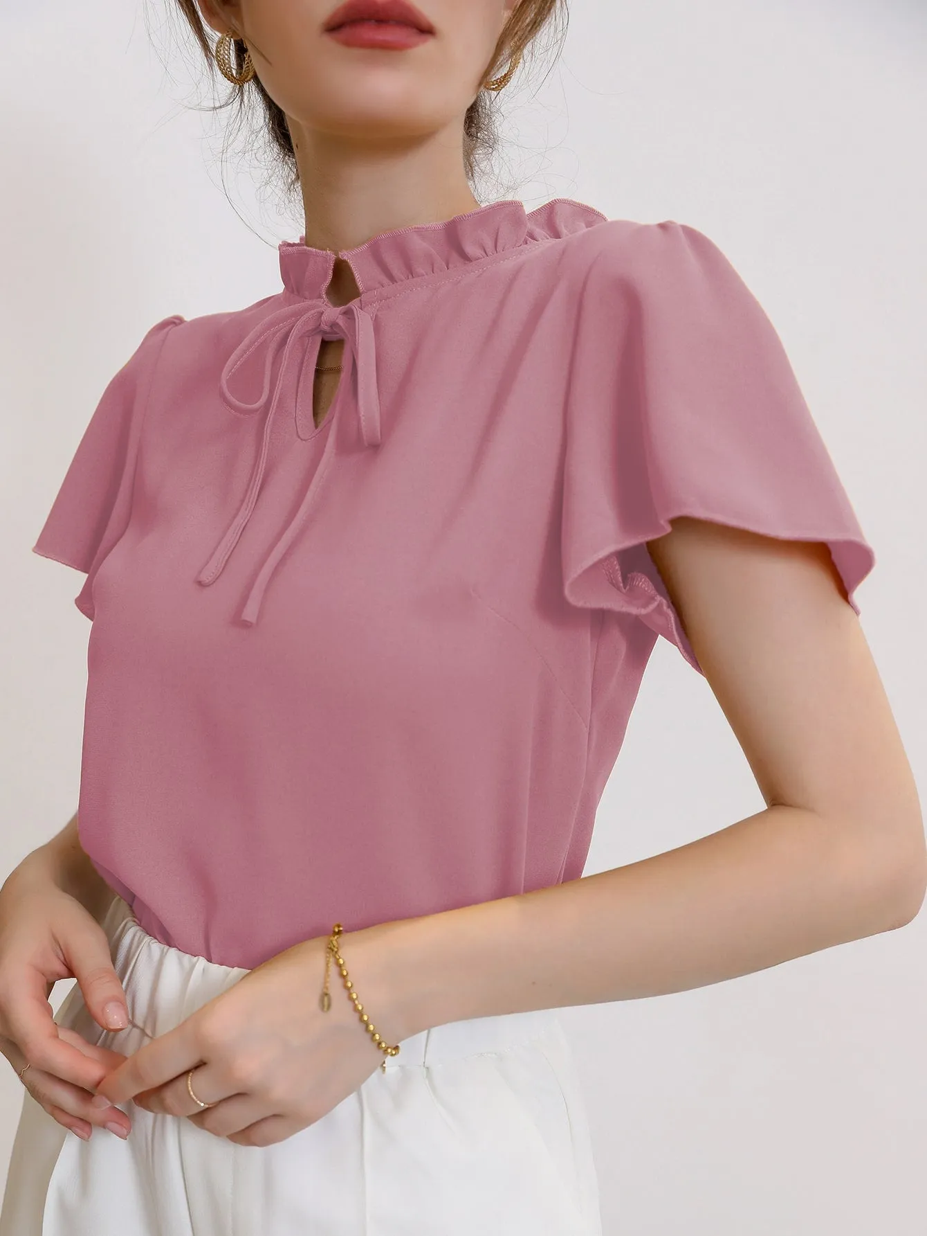 Tie Neck Puff Sleeve Blouse