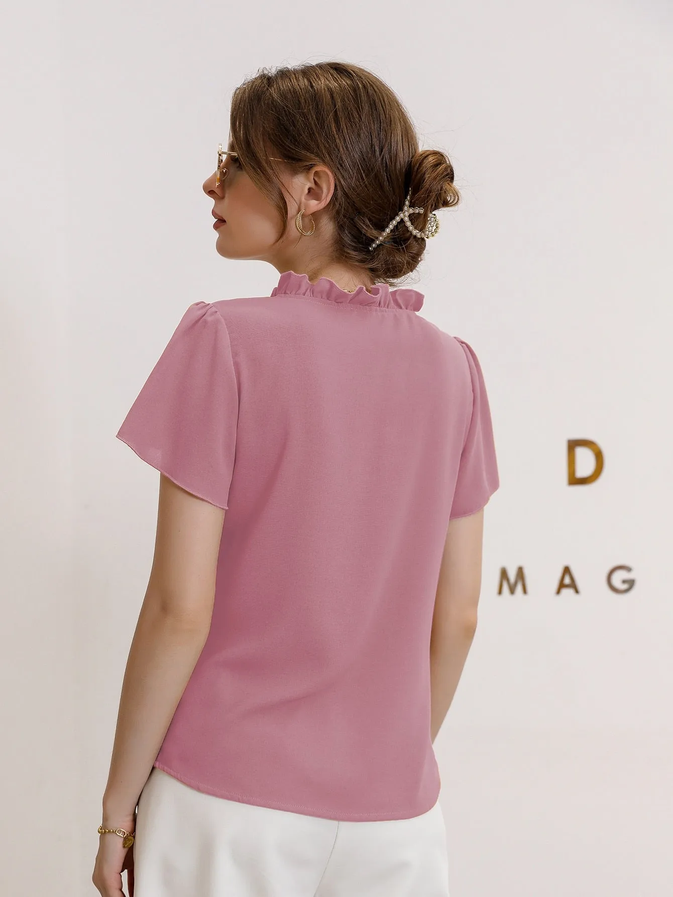 Tie Neck Puff Sleeve Blouse
