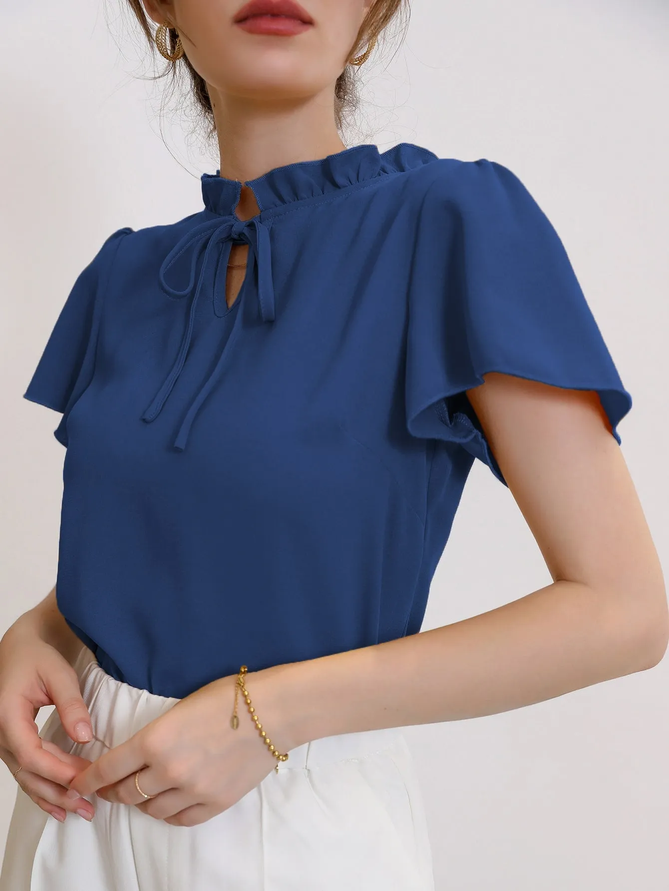 Tie Neck Puff Sleeve Blouse