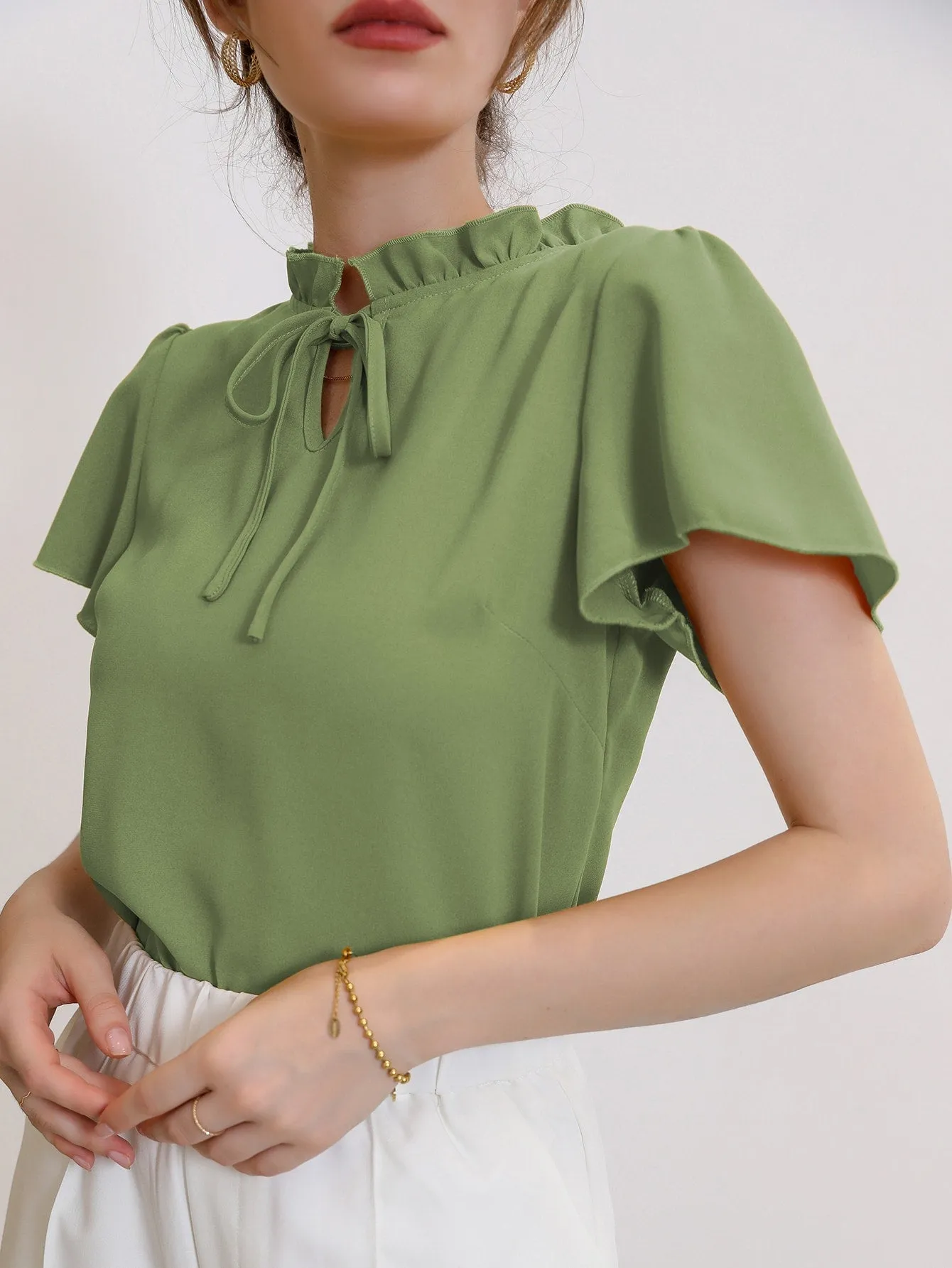 Tie Neck Puff Sleeve Blouse