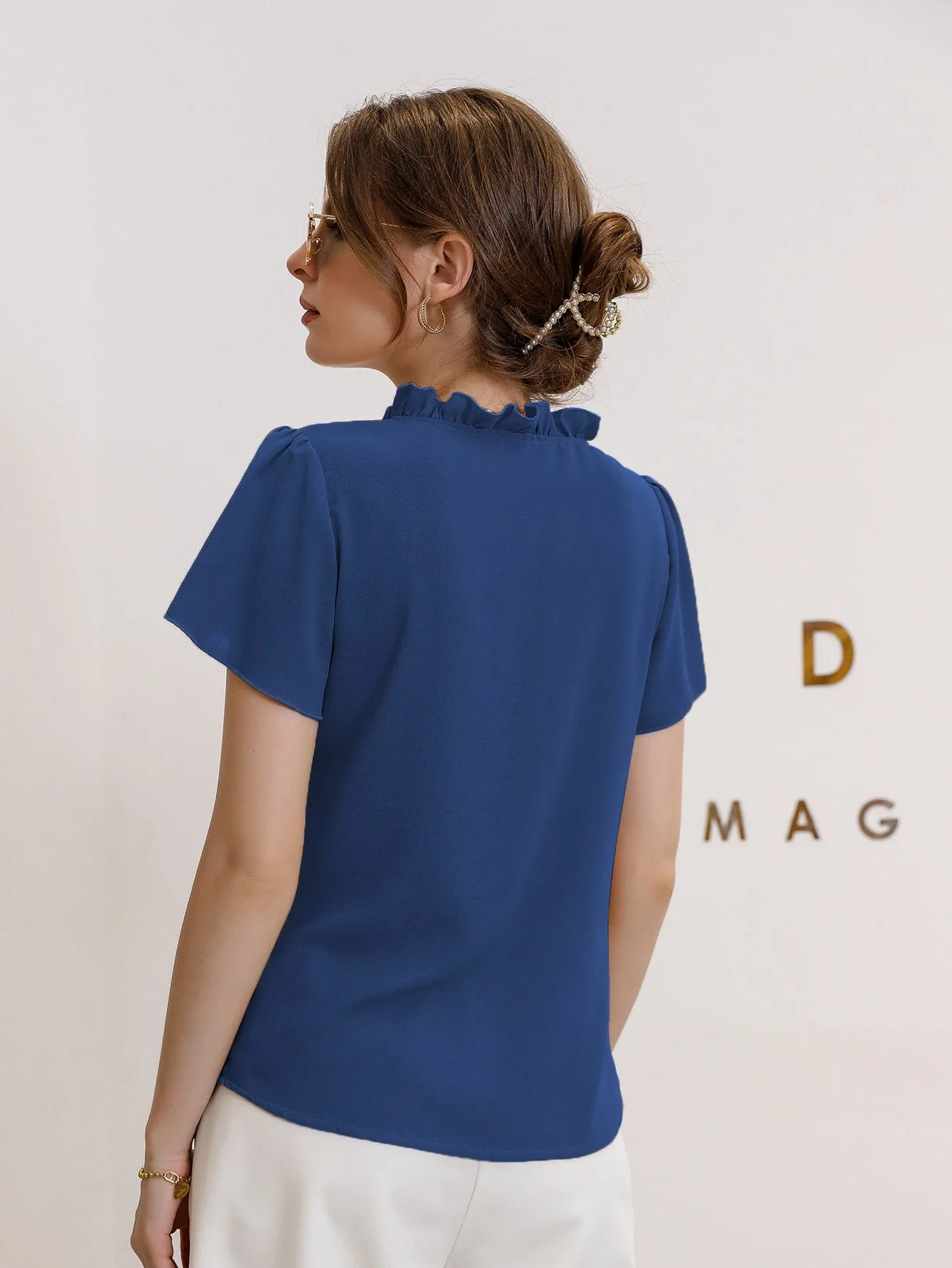 Tie Neck Puff Sleeve Blouse