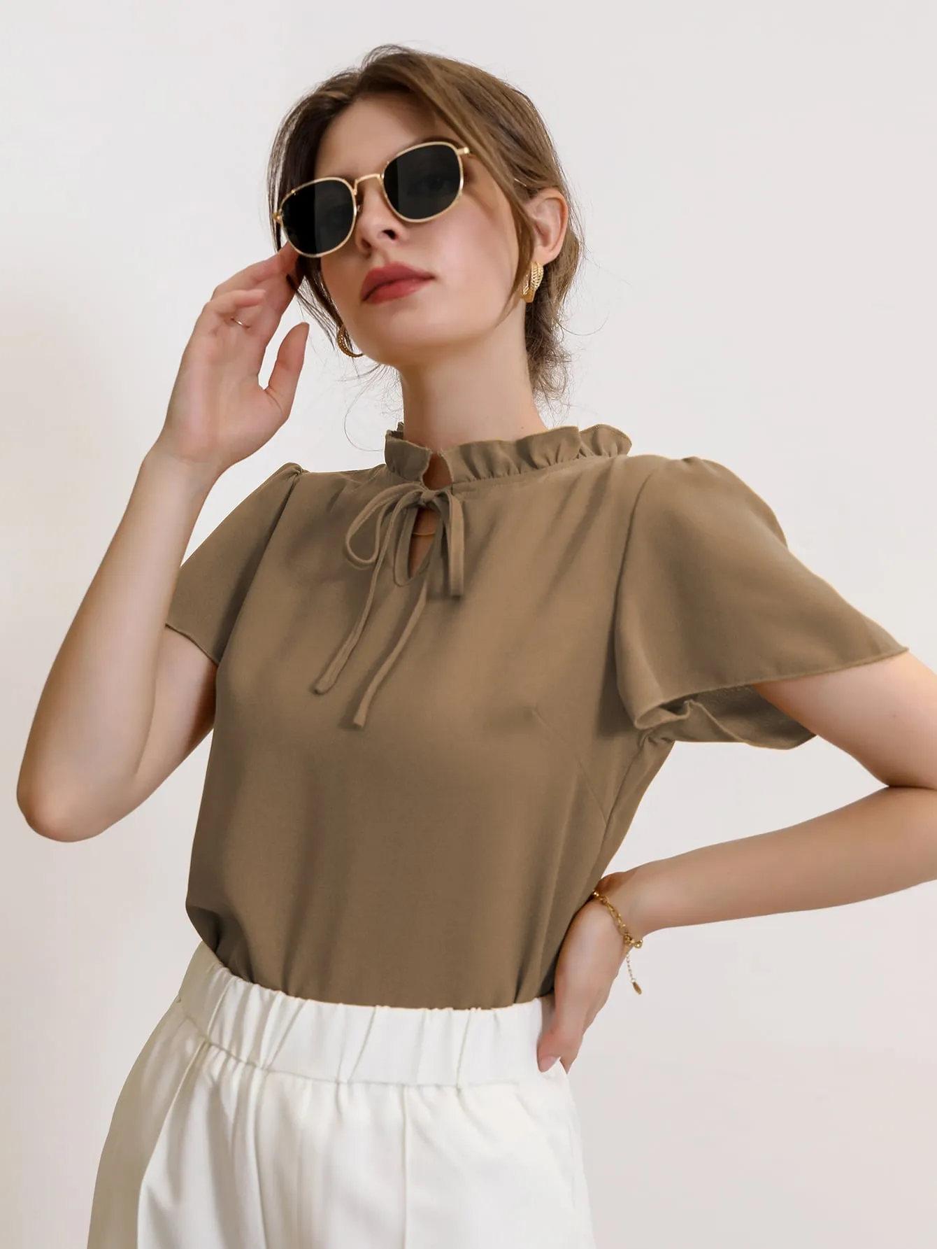 Tie Neck Puff Sleeve Blouse