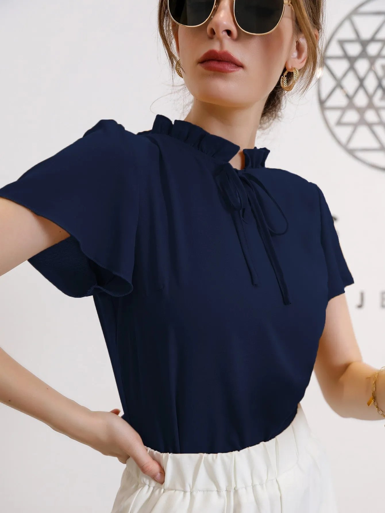 Tie Neck Puff Sleeve Blouse