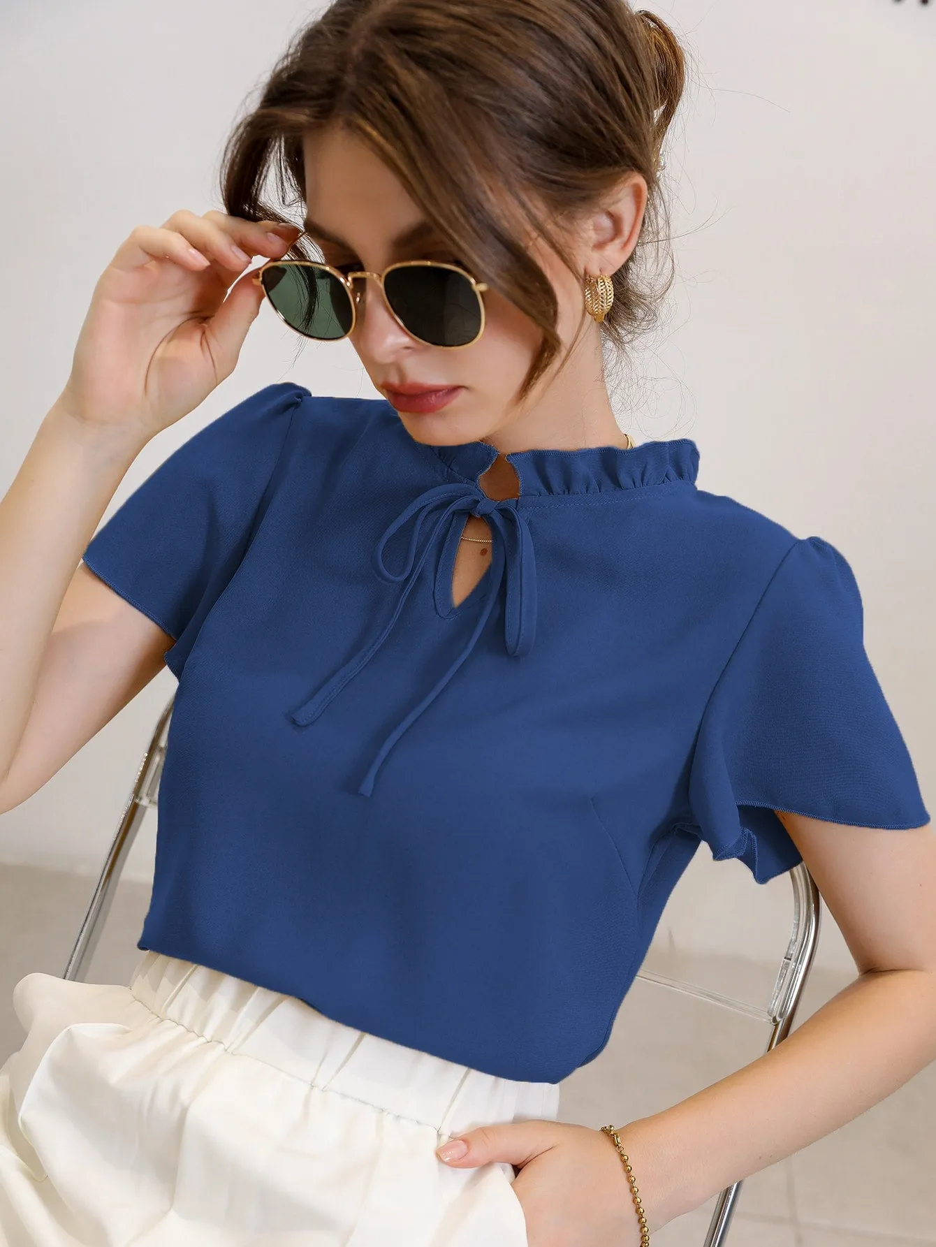 Tie Neck Puff Sleeve Blouse