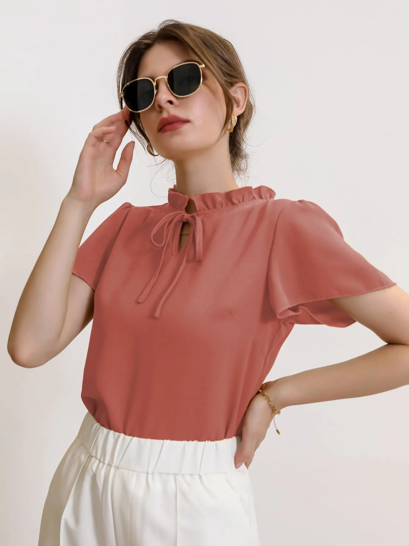 Tie Neck Puff Sleeve Blouse