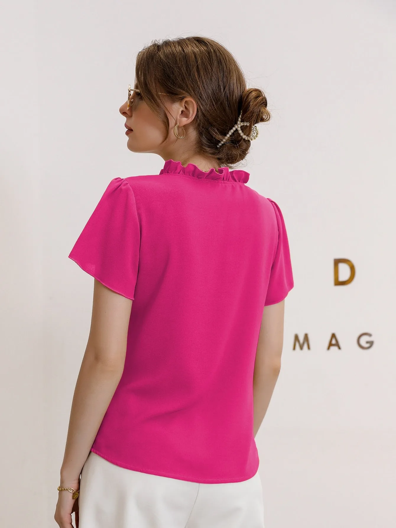 Tie Neck Puff Sleeve Blouse