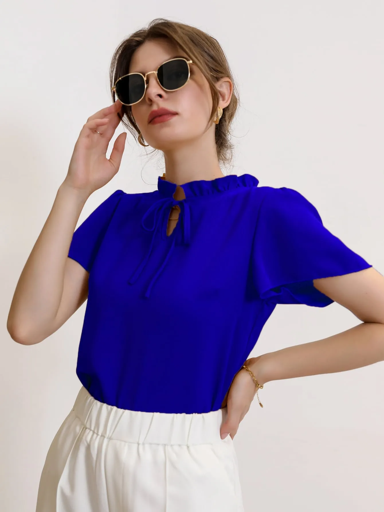 Tie Neck Puff Sleeve Blouse