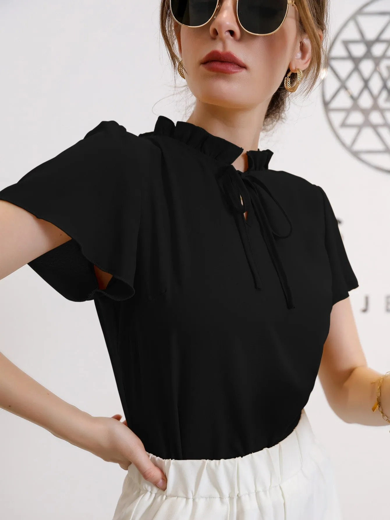 Tie Neck Puff Sleeve Blouse
