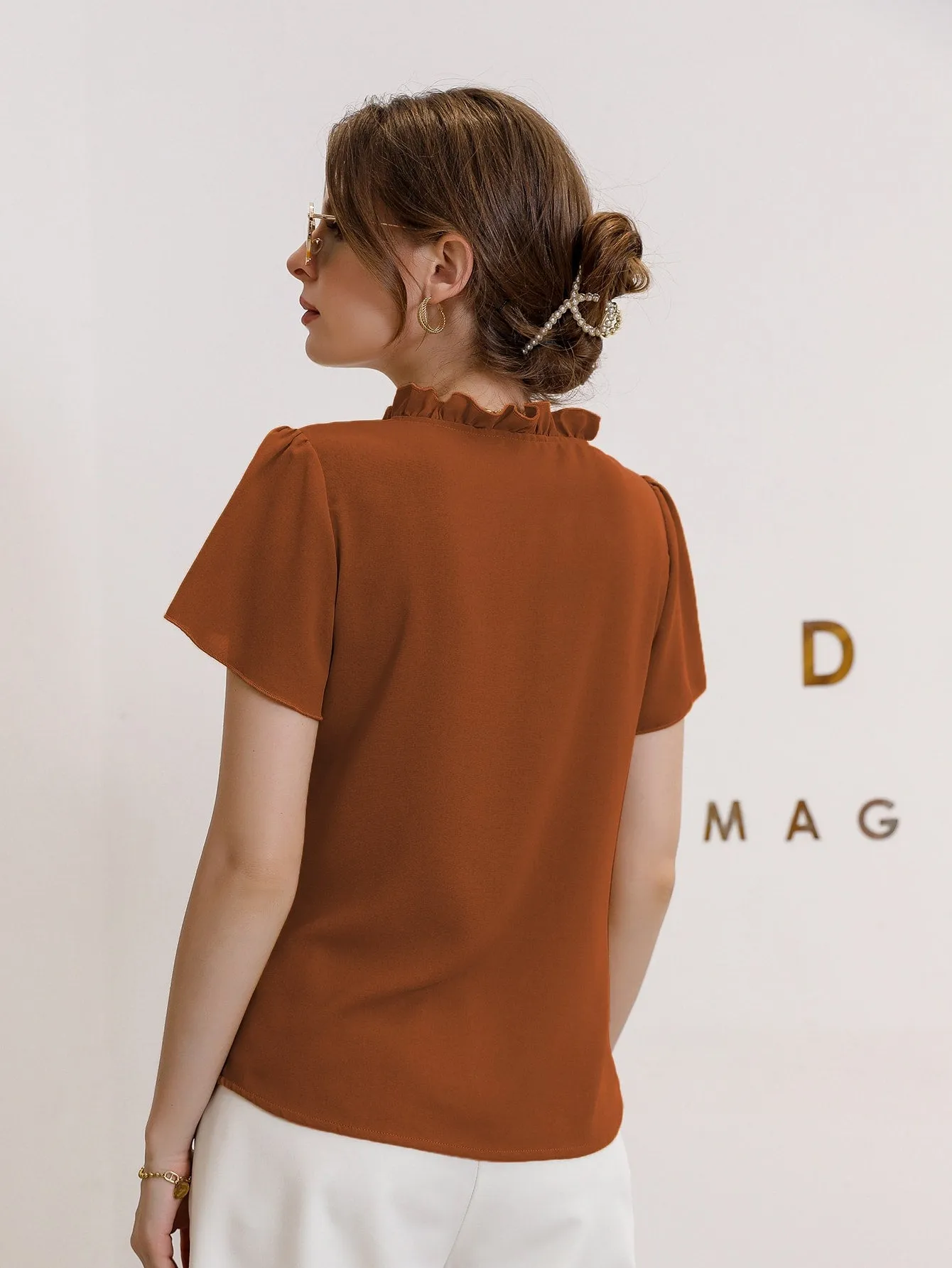 Tie Neck Puff Sleeve Blouse