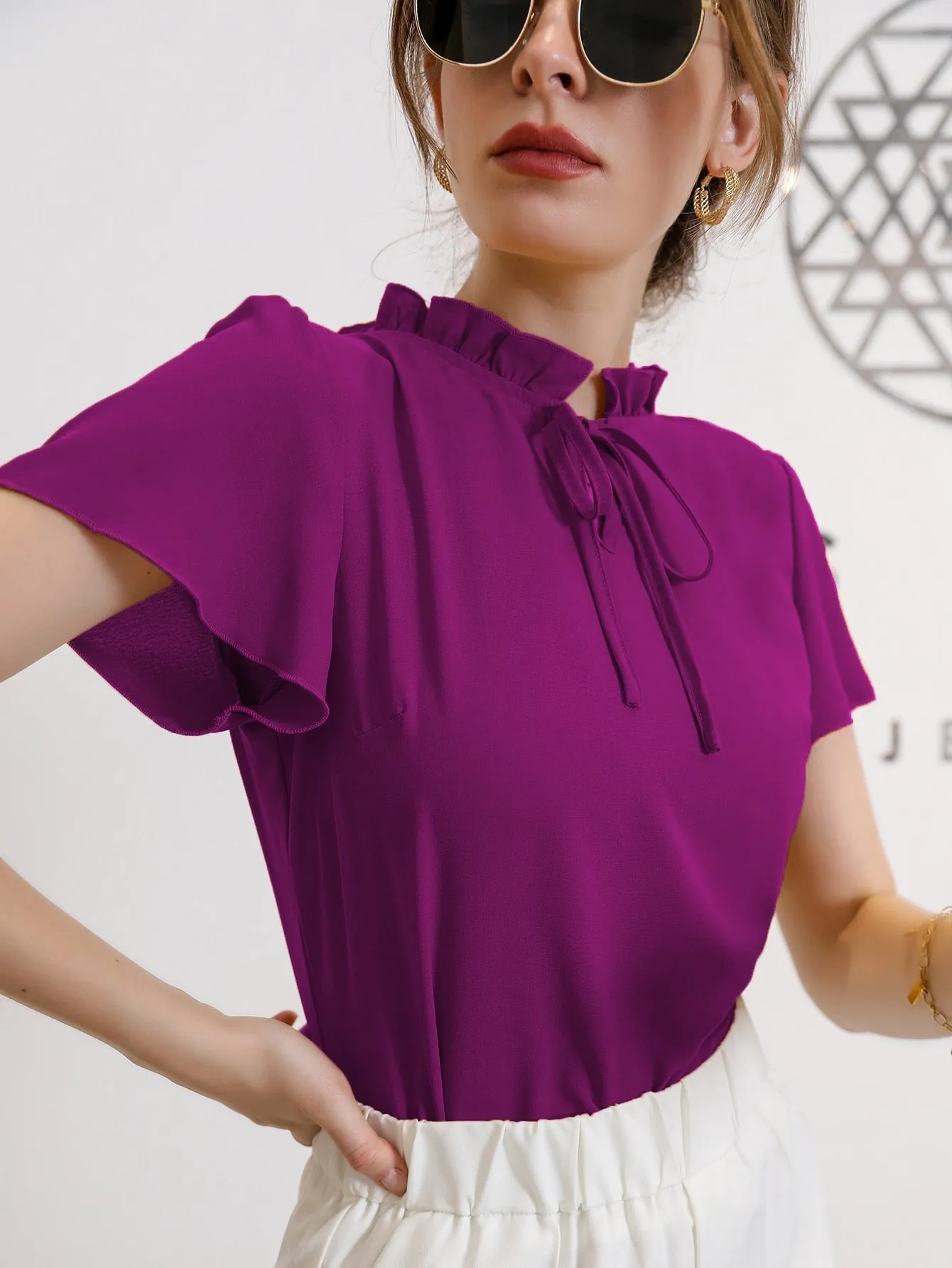 Tie Neck Puff Sleeve Blouse