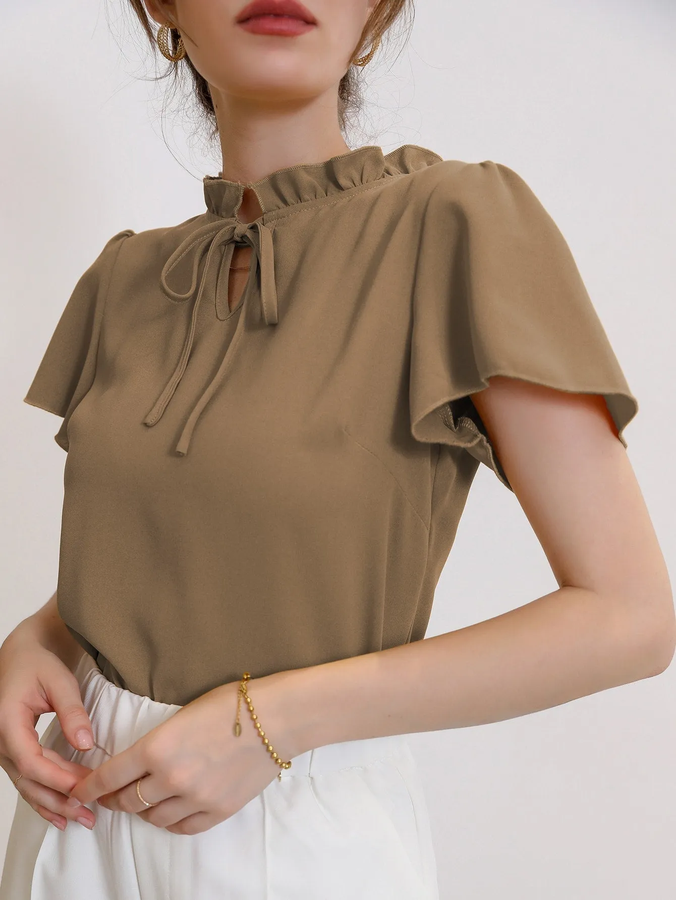 Tie Neck Puff Sleeve Blouse