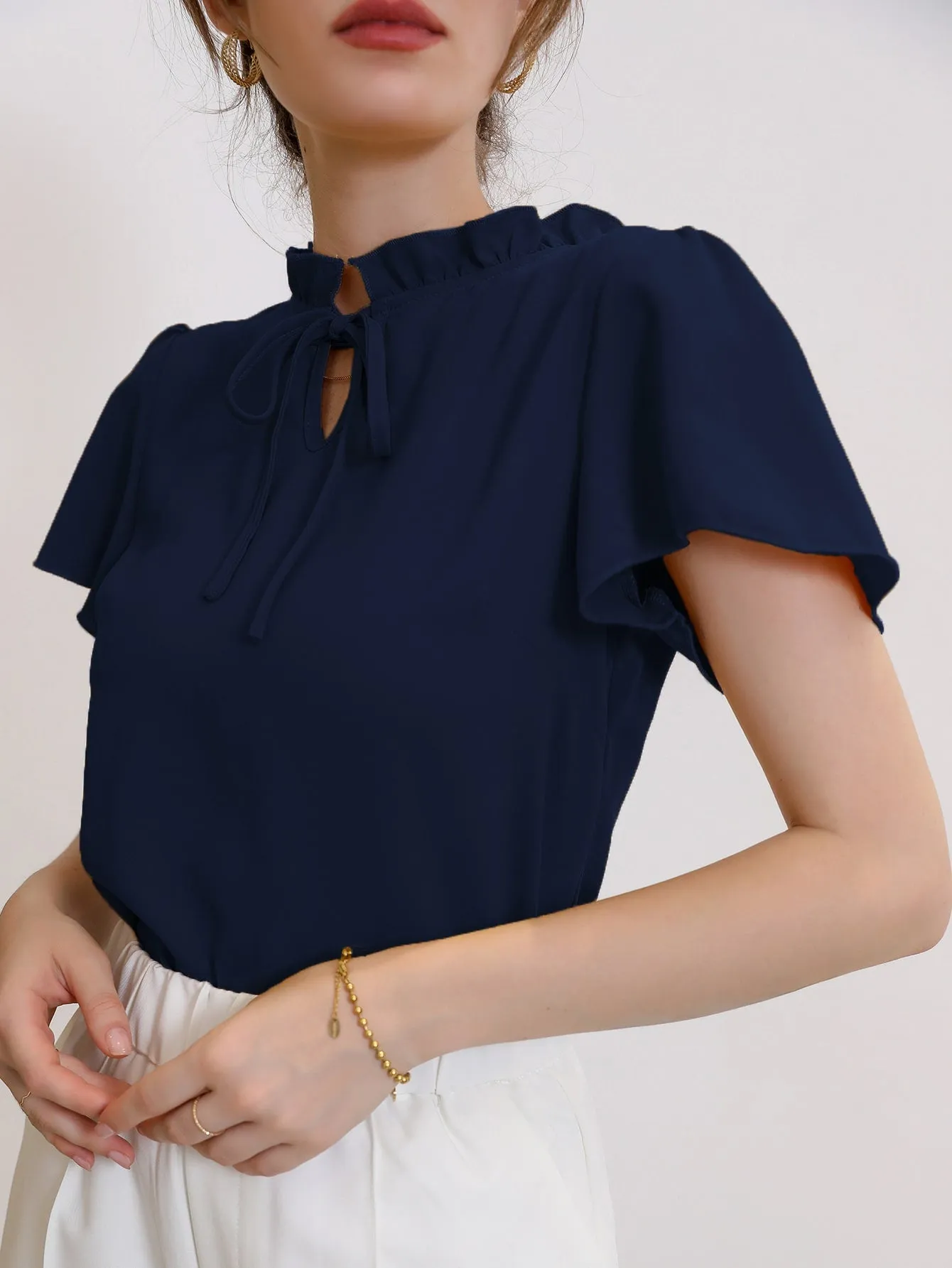 Tie Neck Puff Sleeve Blouse