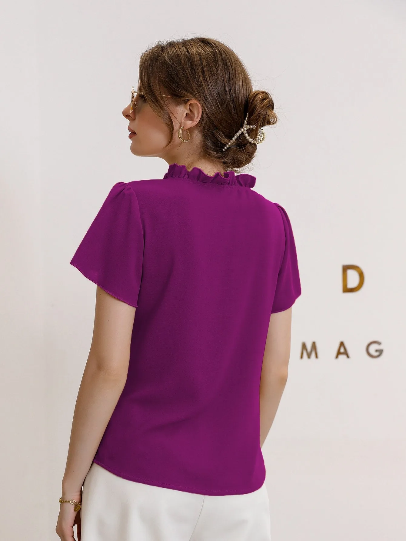 Tie Neck Puff Sleeve Blouse