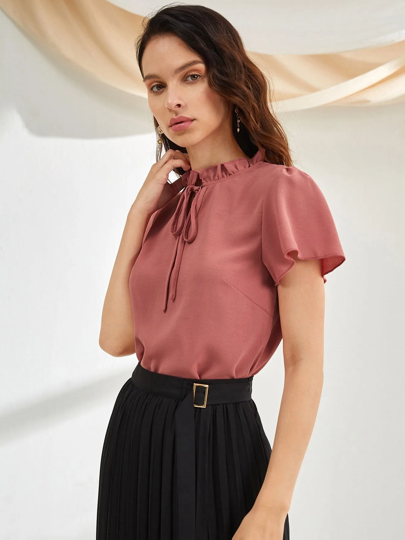 Tie Neck Puff Sleeve Blouse