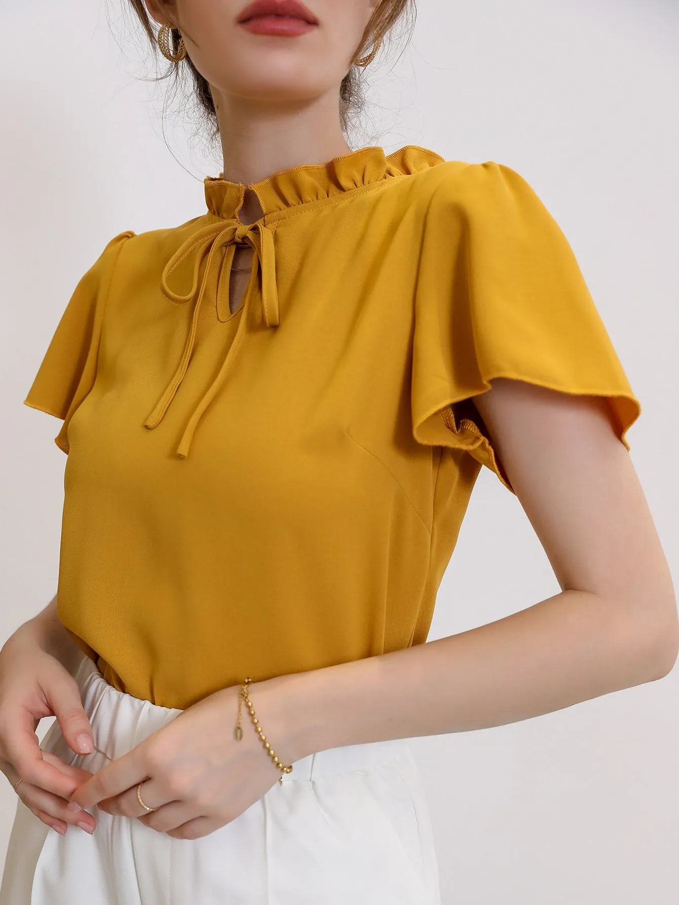 Tie Neck Puff Sleeve Blouse