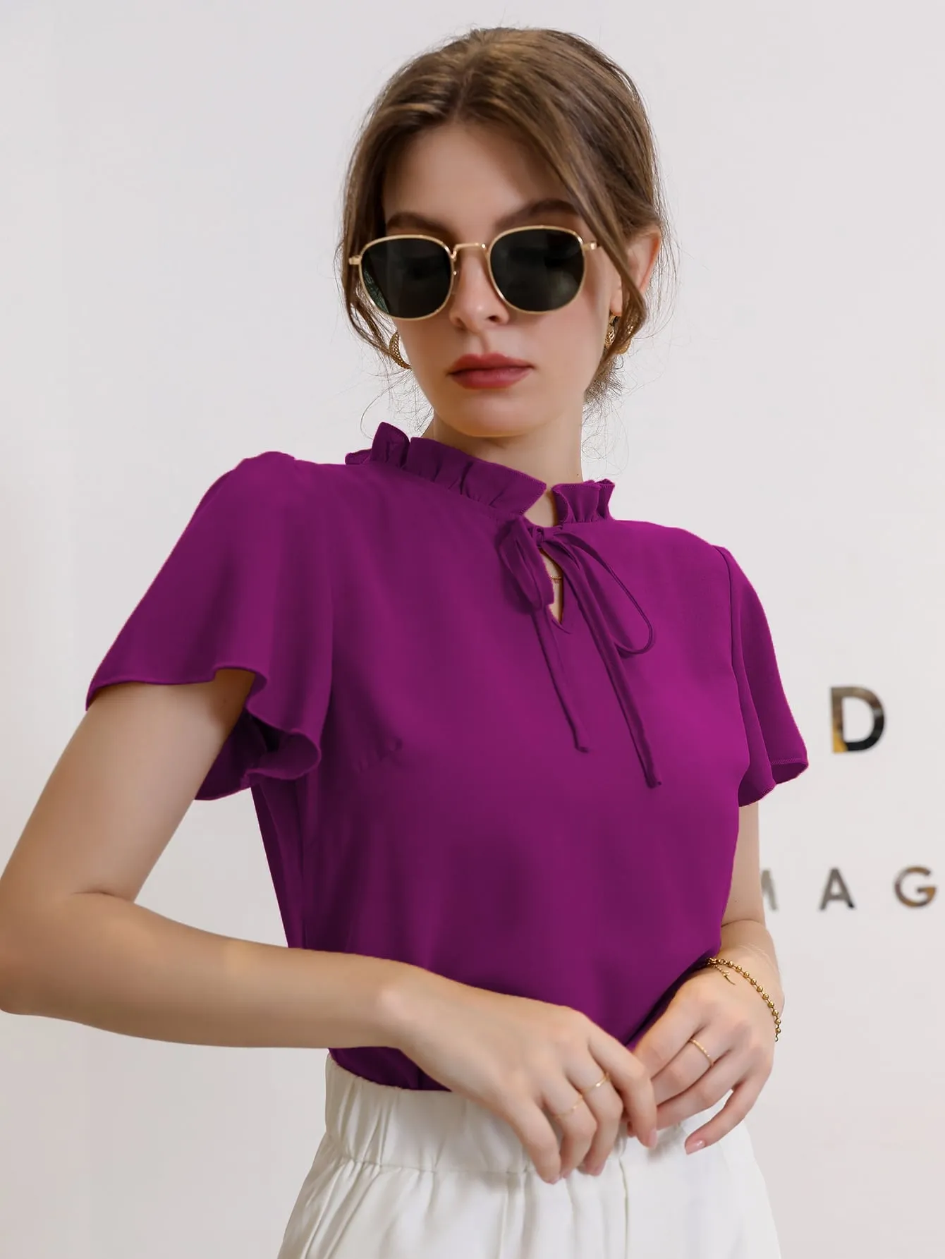 Tie Neck Puff Sleeve Blouse