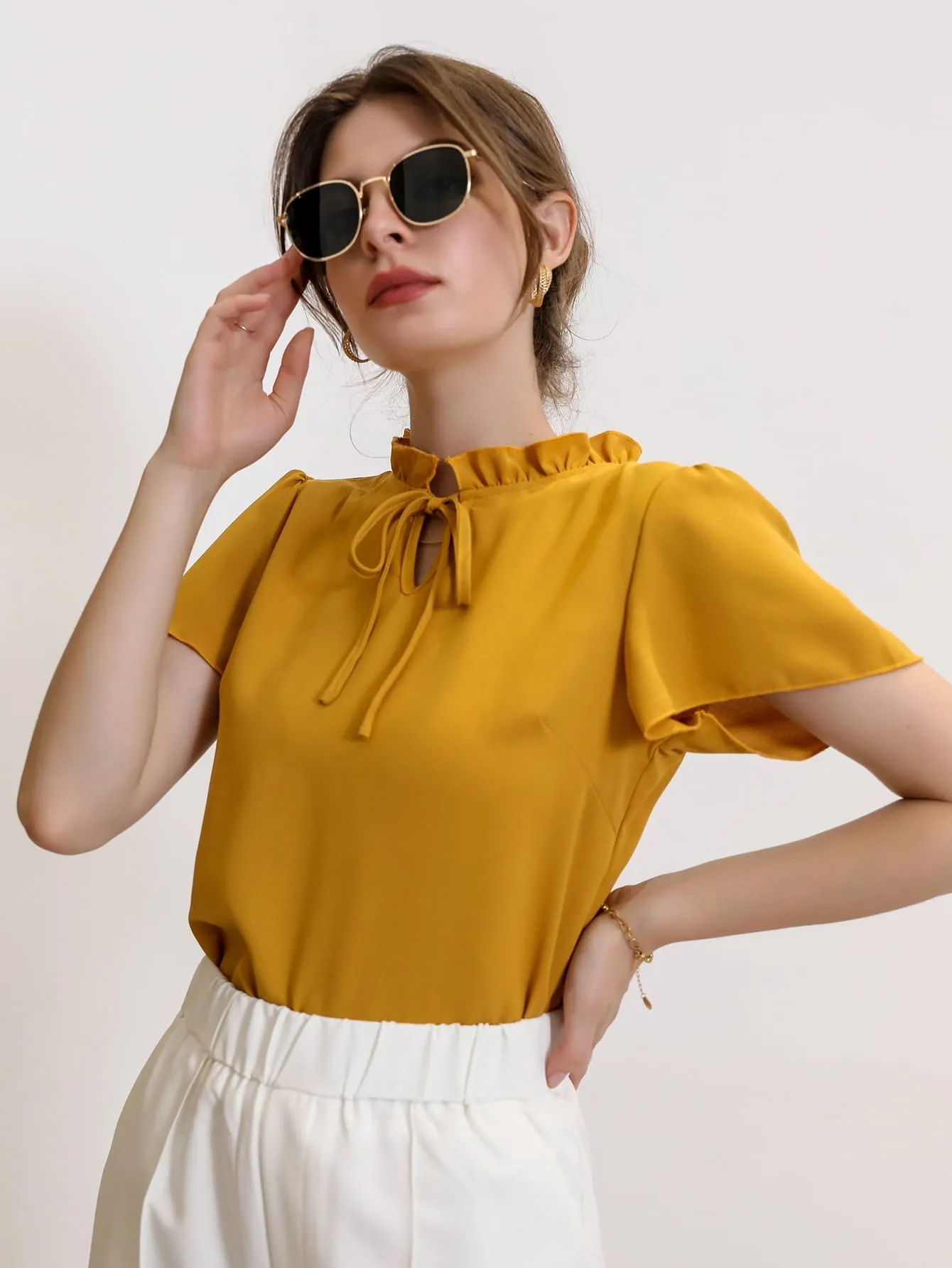 Tie Neck Puff Sleeve Blouse