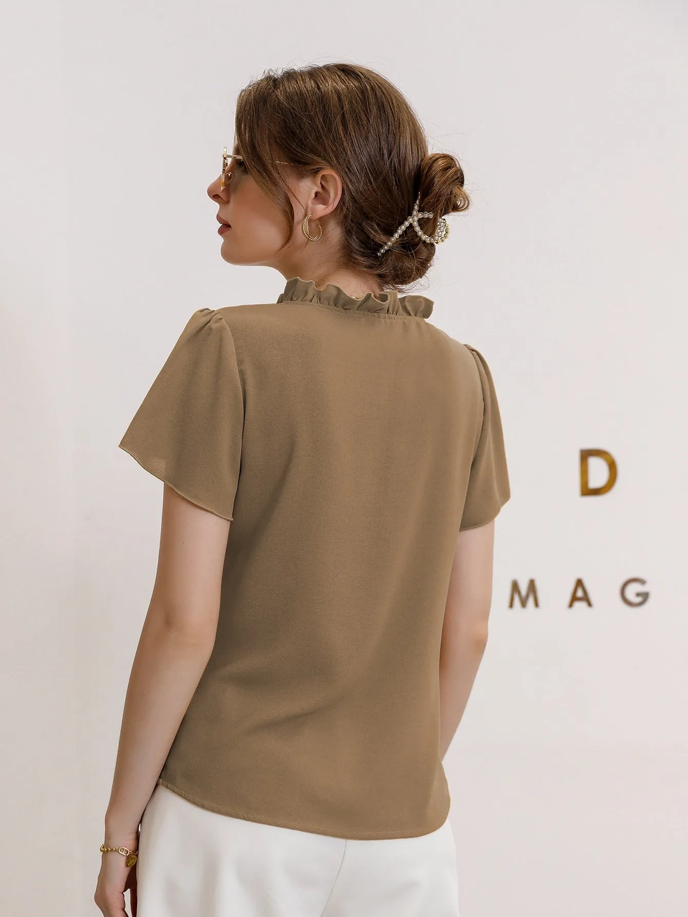 Tie Neck Puff Sleeve Blouse