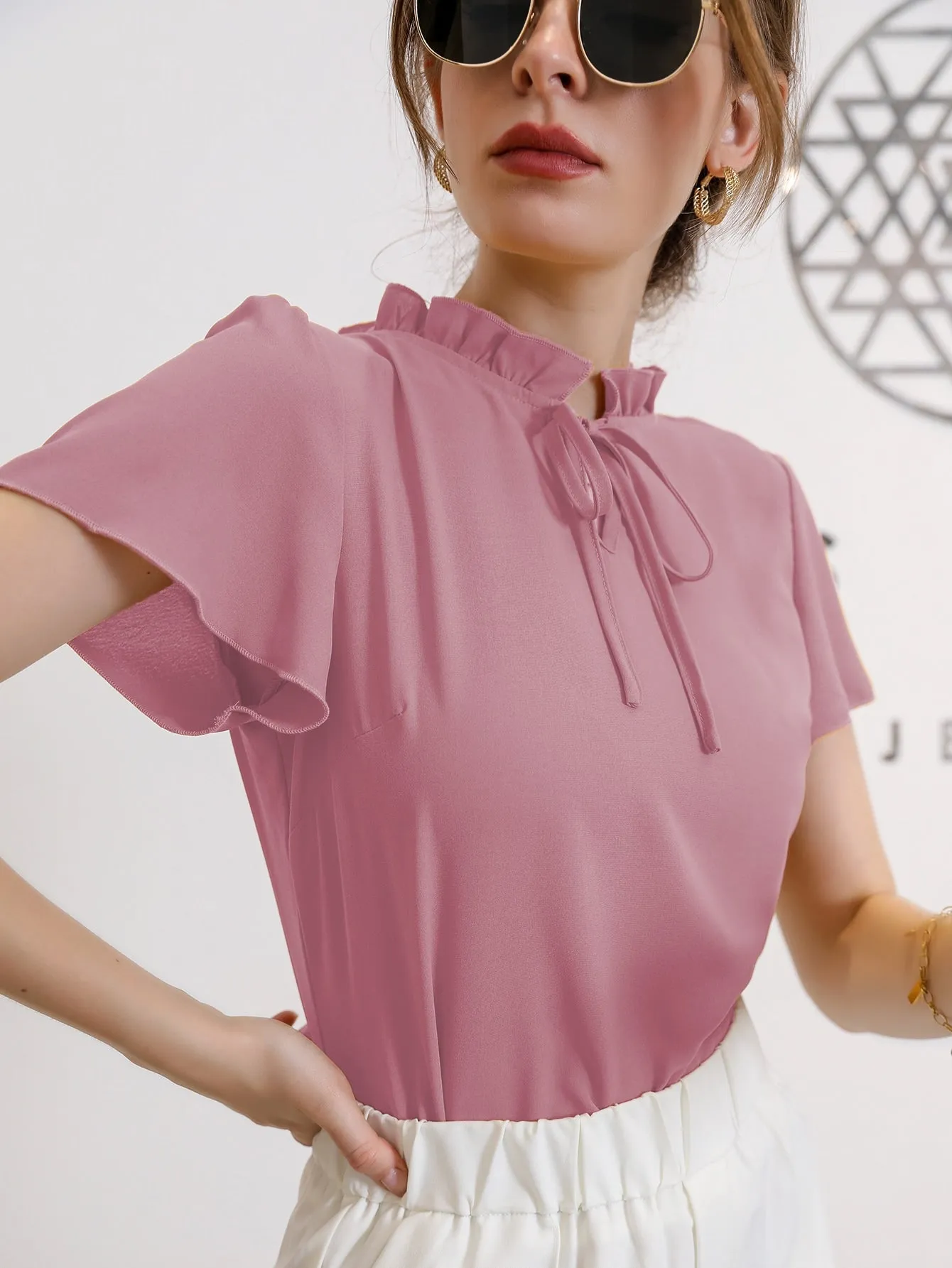 Tie Neck Puff Sleeve Blouse