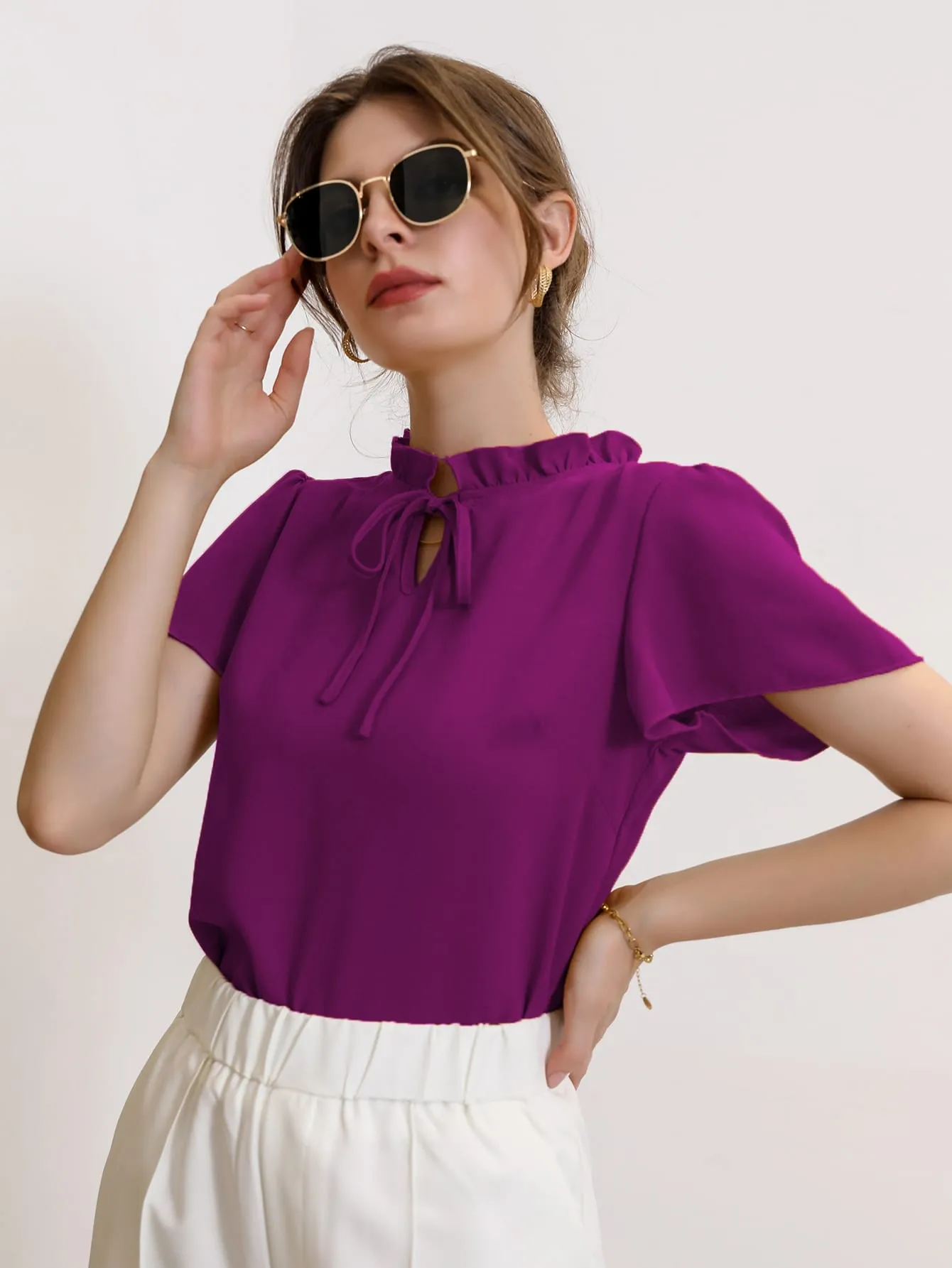 Tie Neck Puff Sleeve Blouse