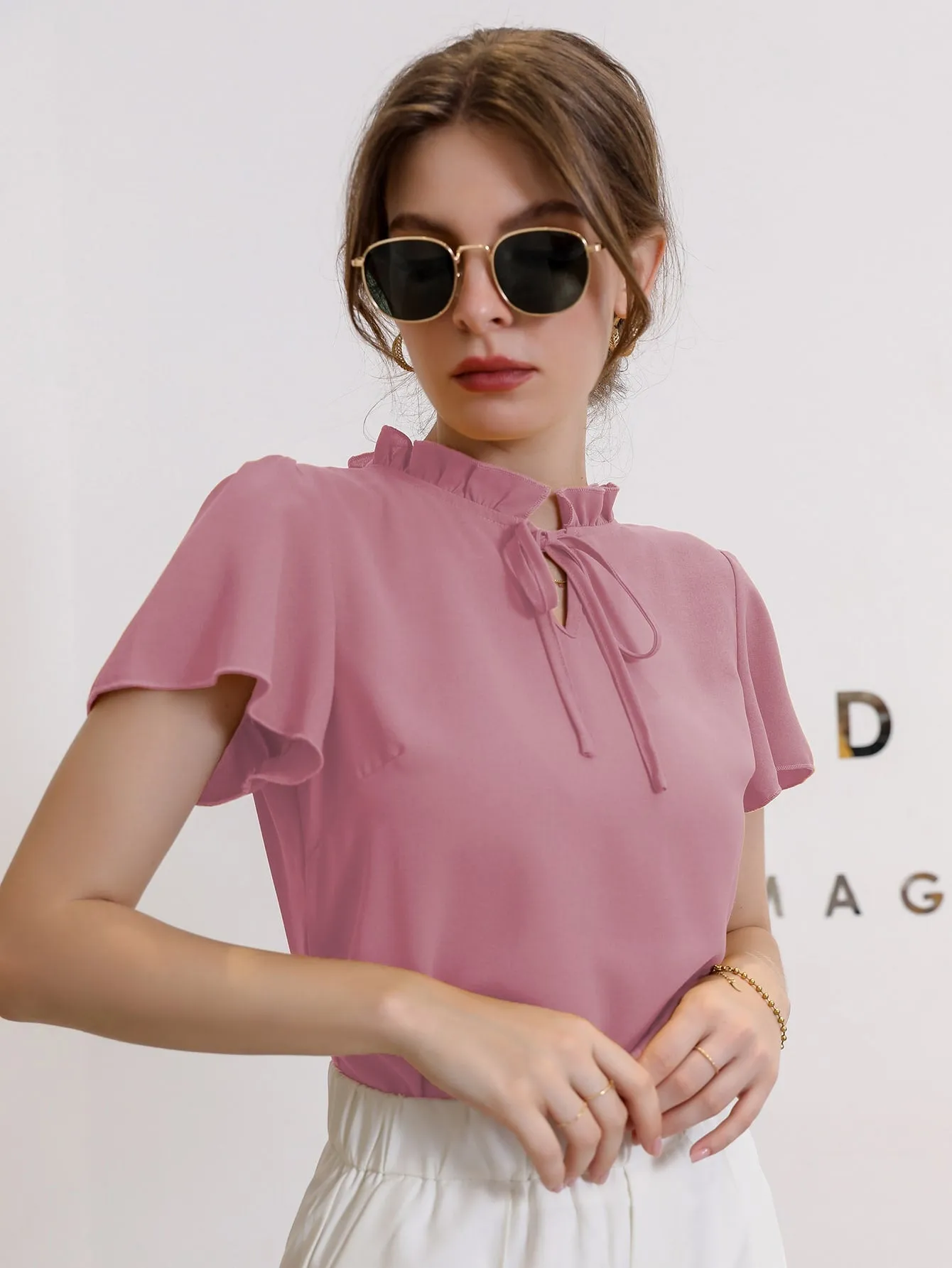 Tie Neck Puff Sleeve Blouse