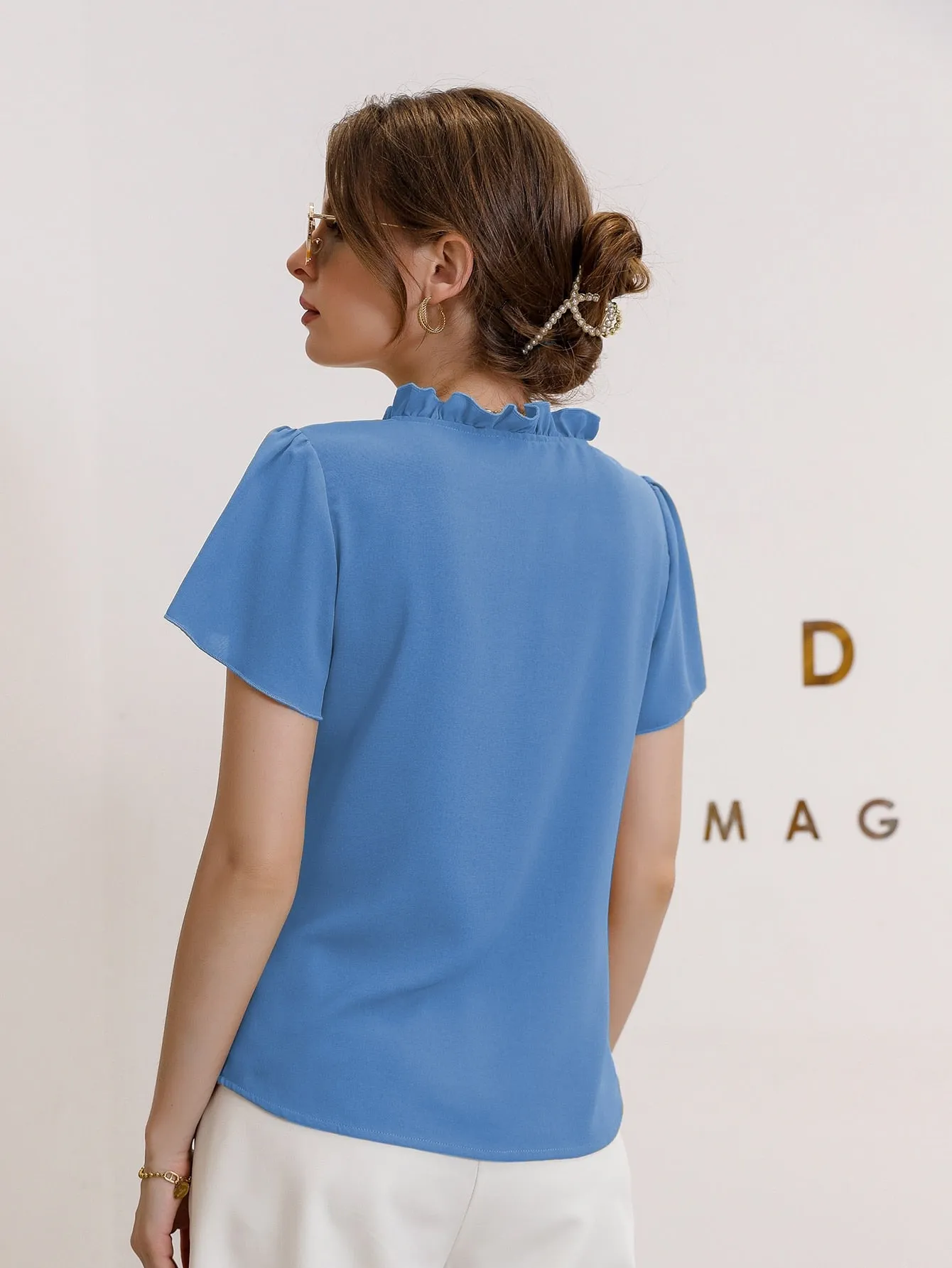 Tie Neck Puff Sleeve Blouse