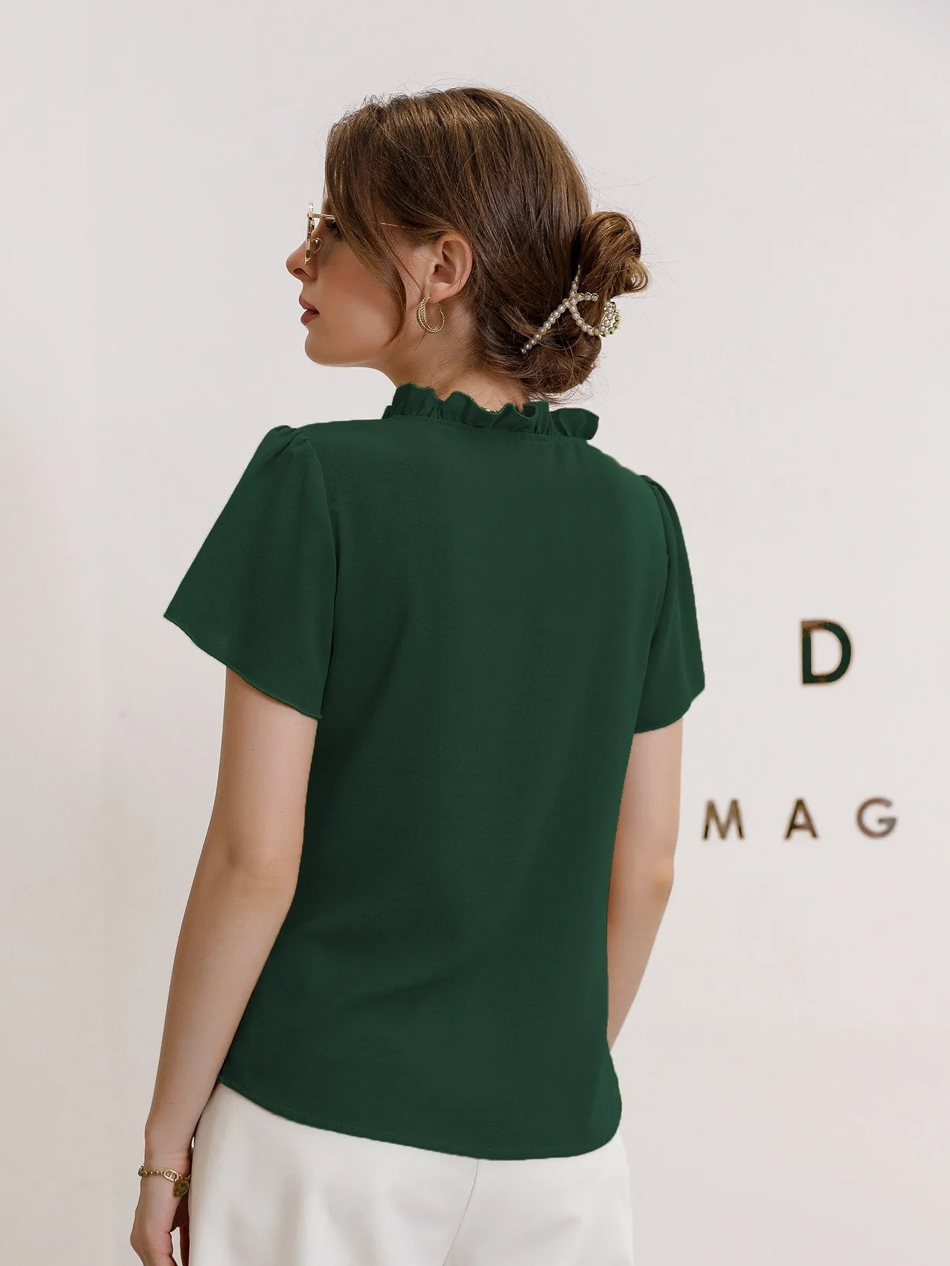 Tie Neck Puff Sleeve Blouse