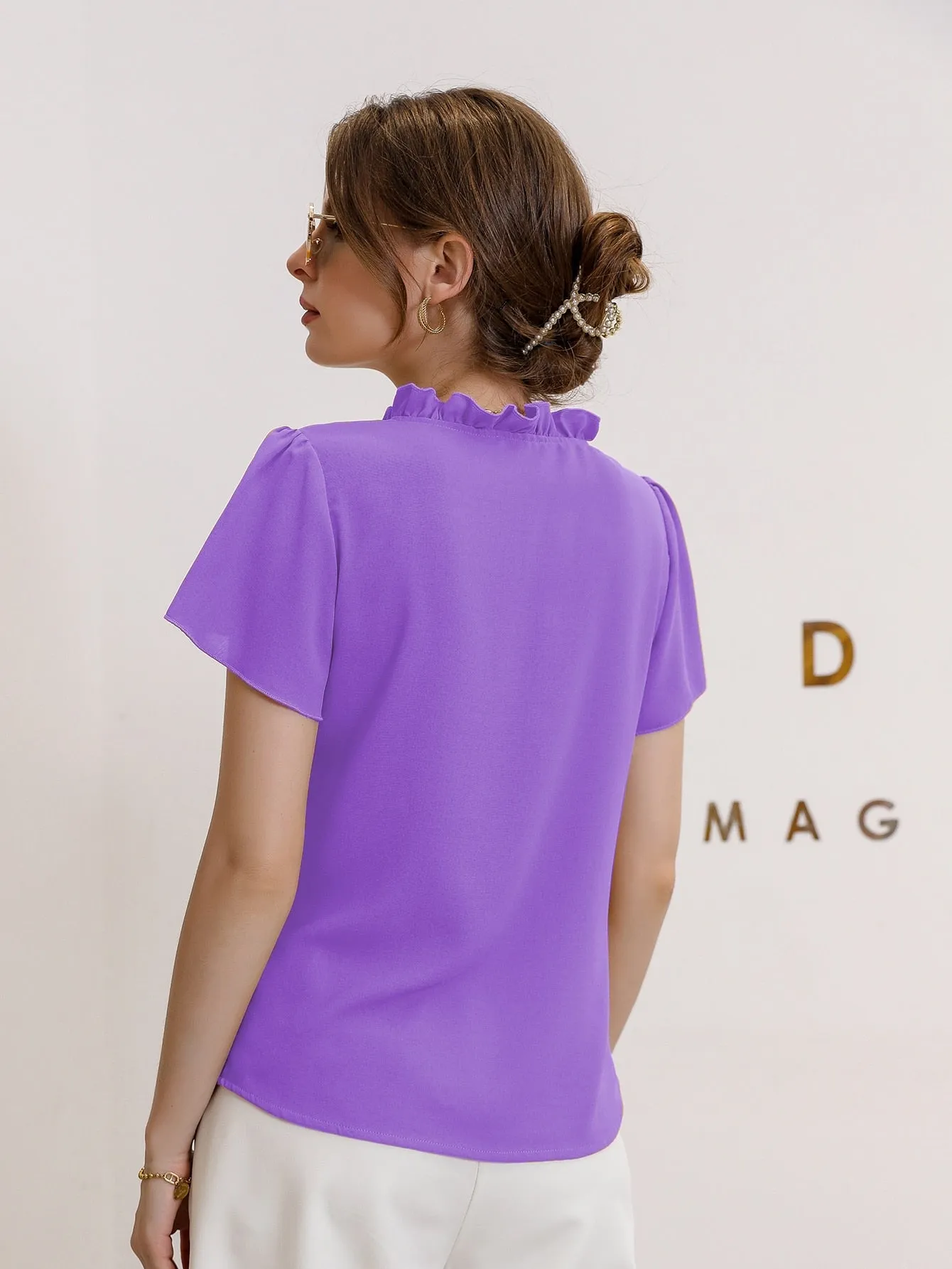 Tie Neck Puff Sleeve Blouse