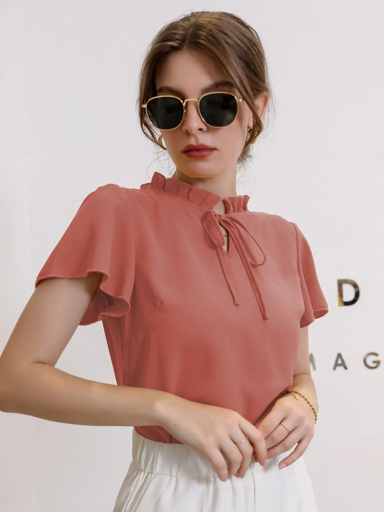 Tie Neck Puff Sleeve Blouse