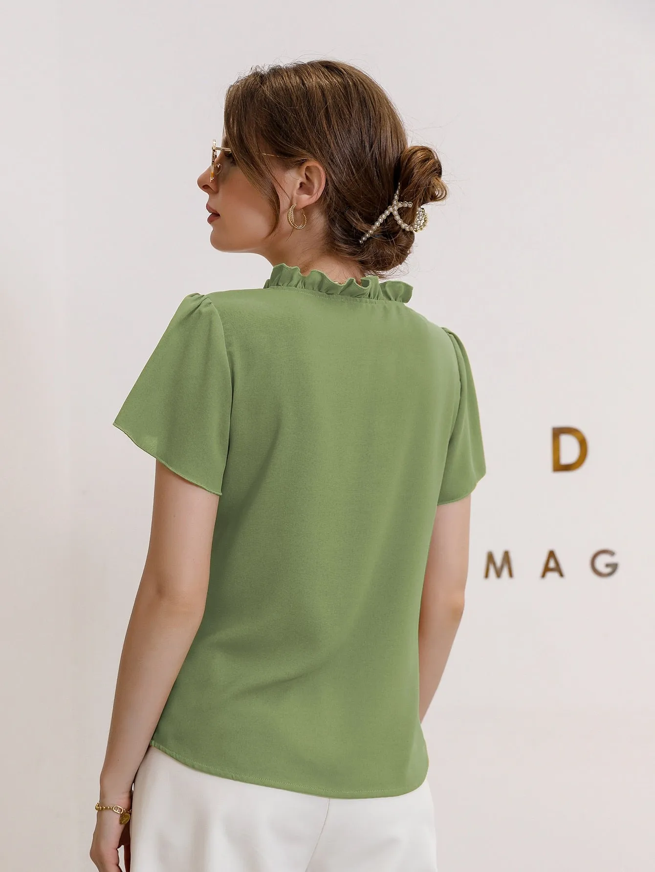 Tie Neck Puff Sleeve Blouse