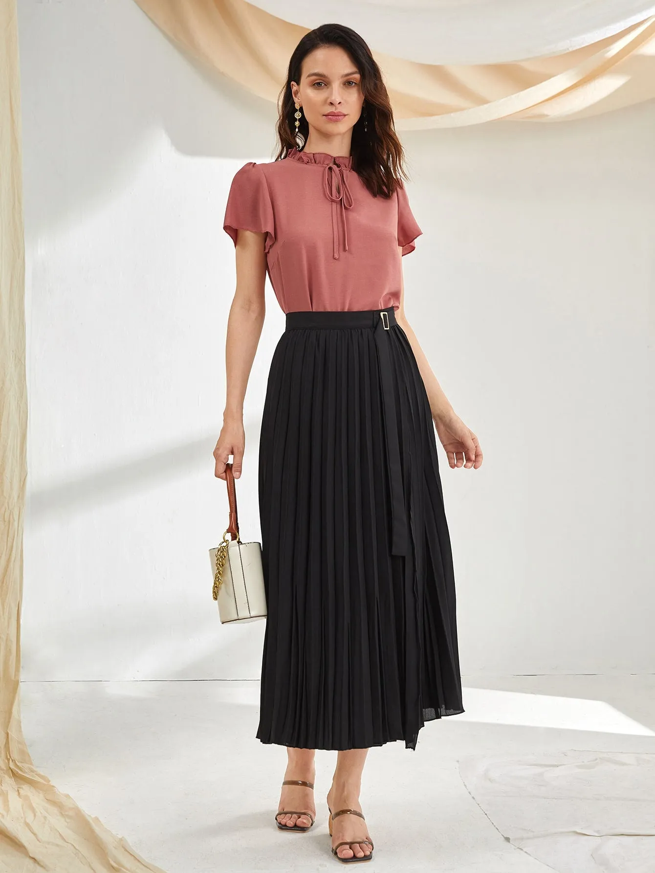 Tie Neck Puff Sleeve Blouse