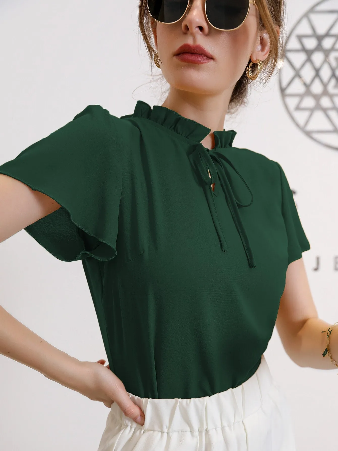 Tie Neck Puff Sleeve Blouse