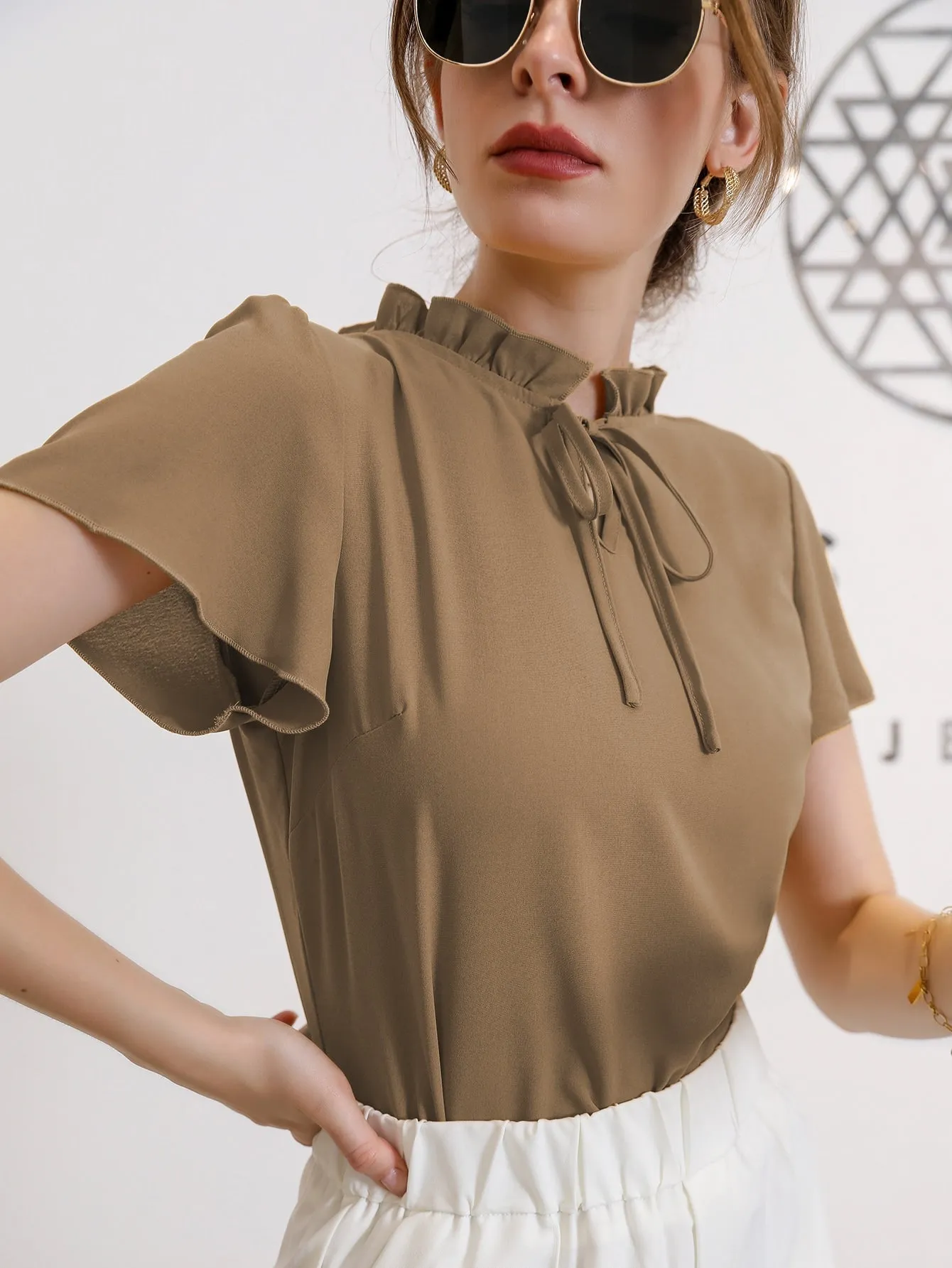 Tie Neck Puff Sleeve Blouse