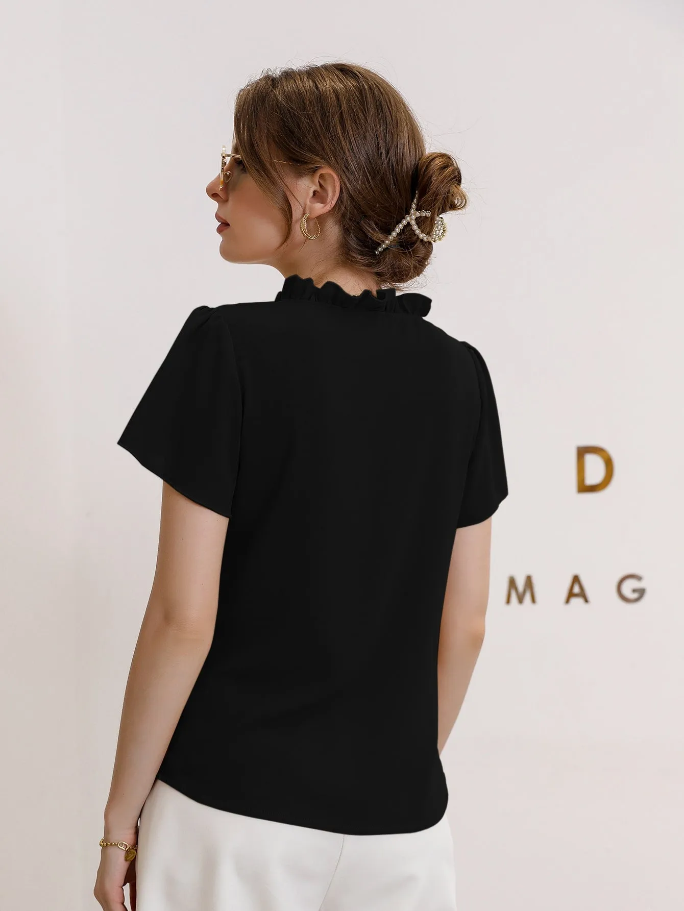 Tie Neck Puff Sleeve Blouse