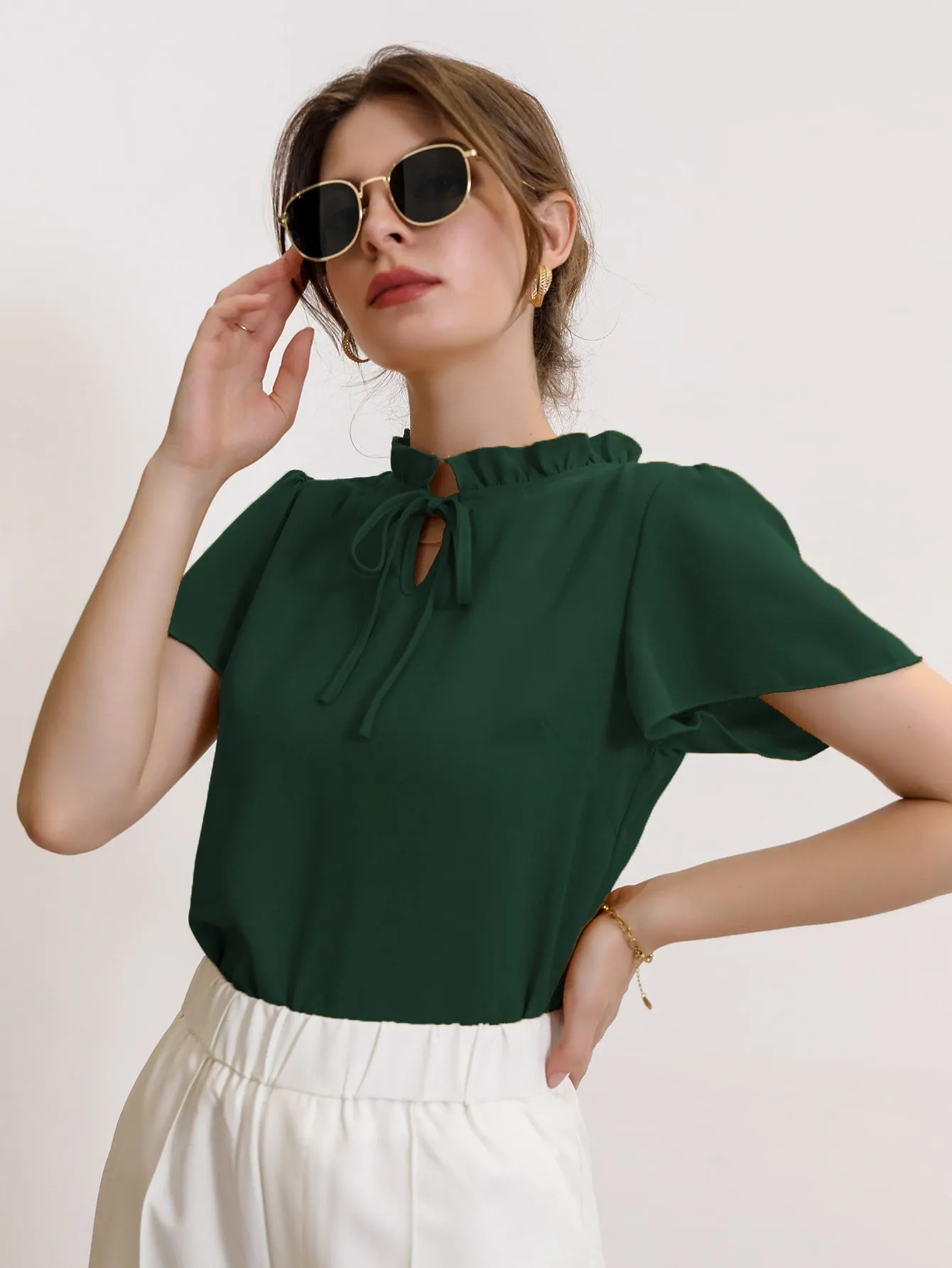 Tie Neck Puff Sleeve Blouse
