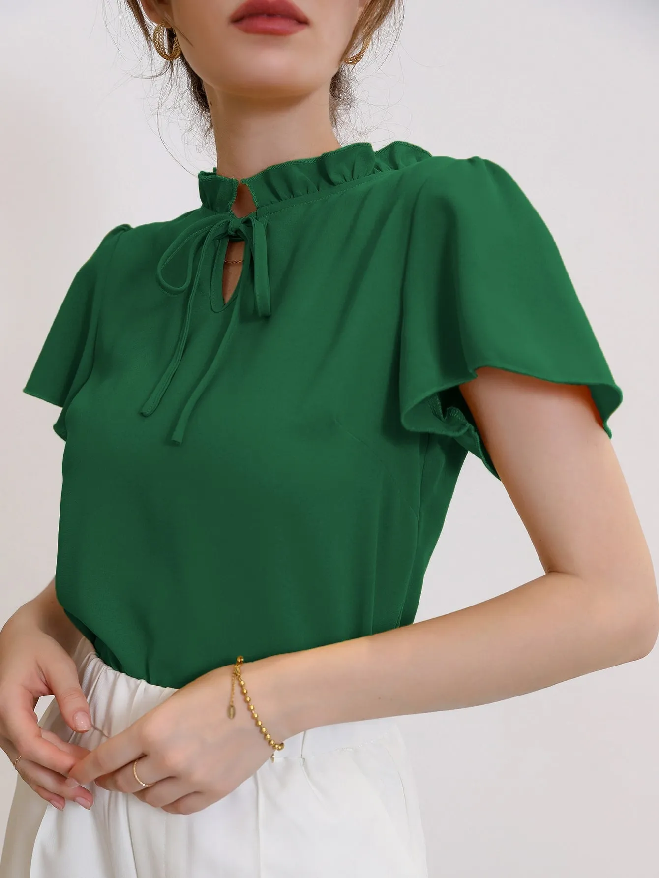Tie Neck Puff Sleeve Blouse