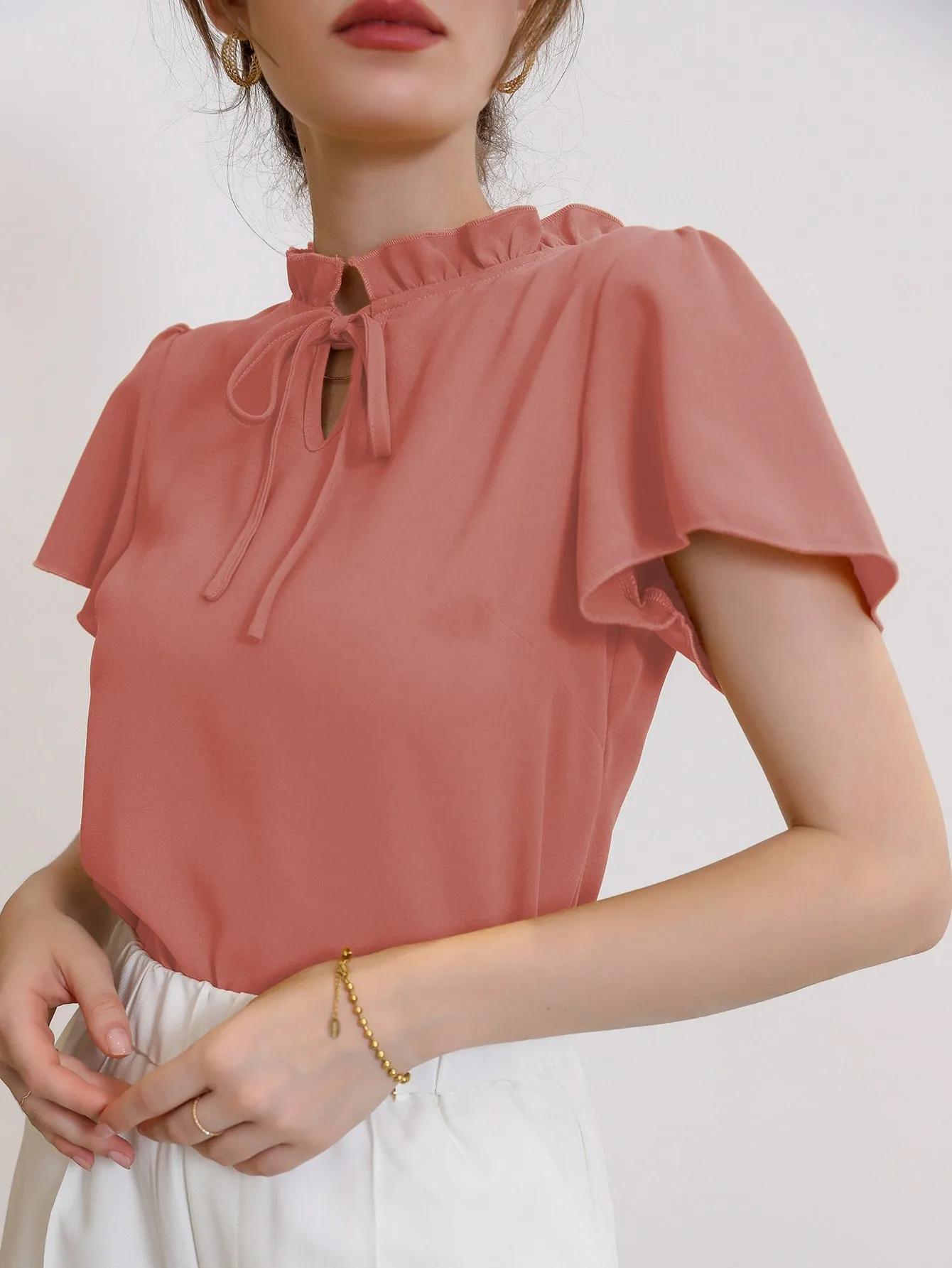 Tie Neck Puff Sleeve Blouse