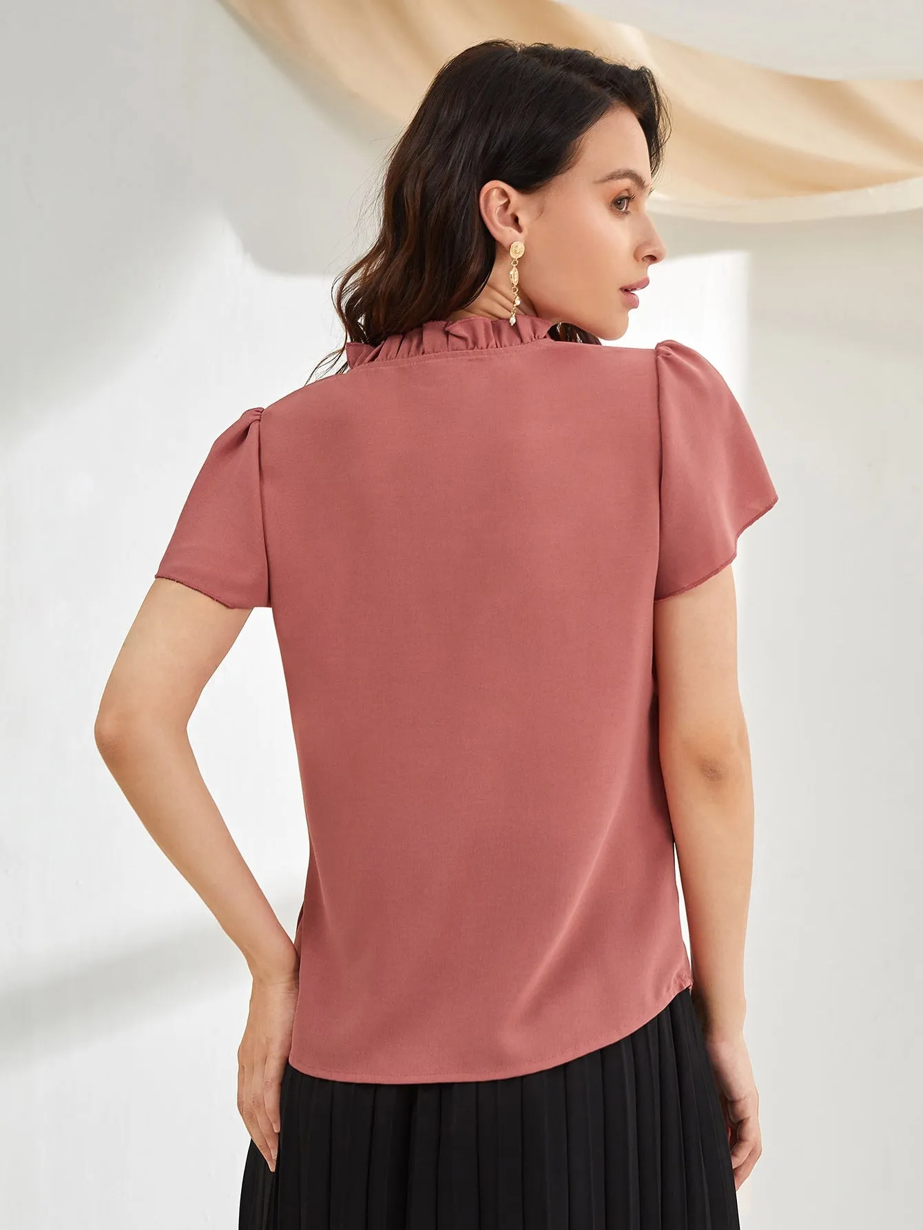 Tie Neck Puff Sleeve Blouse
