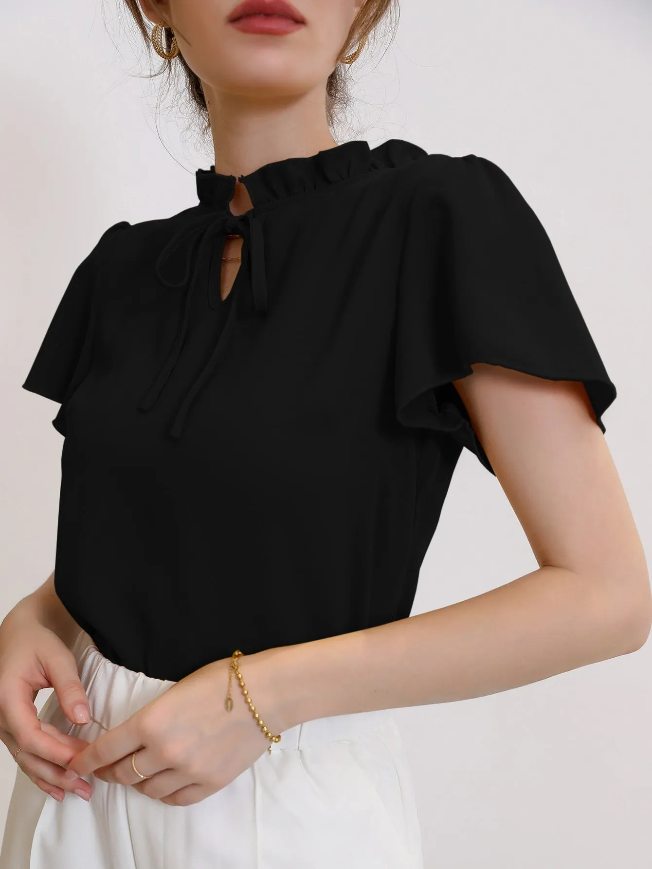 Tie Neck Puff Sleeve Blouse