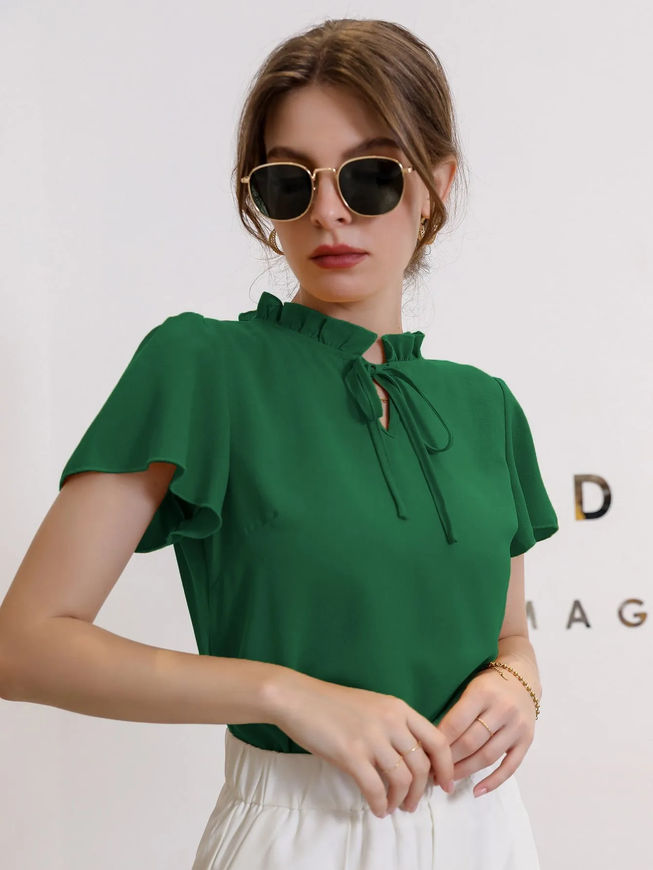 Tie Neck Puff Sleeve Blouse