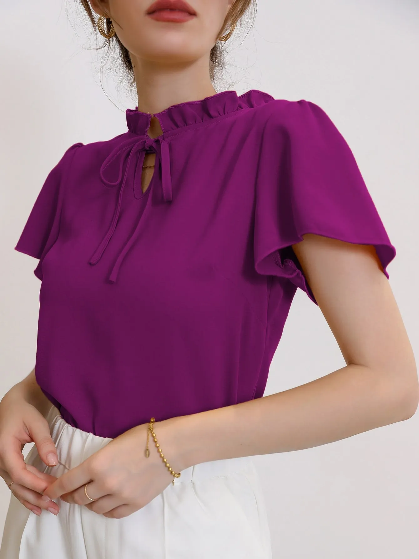 Tie Neck Puff Sleeve Blouse