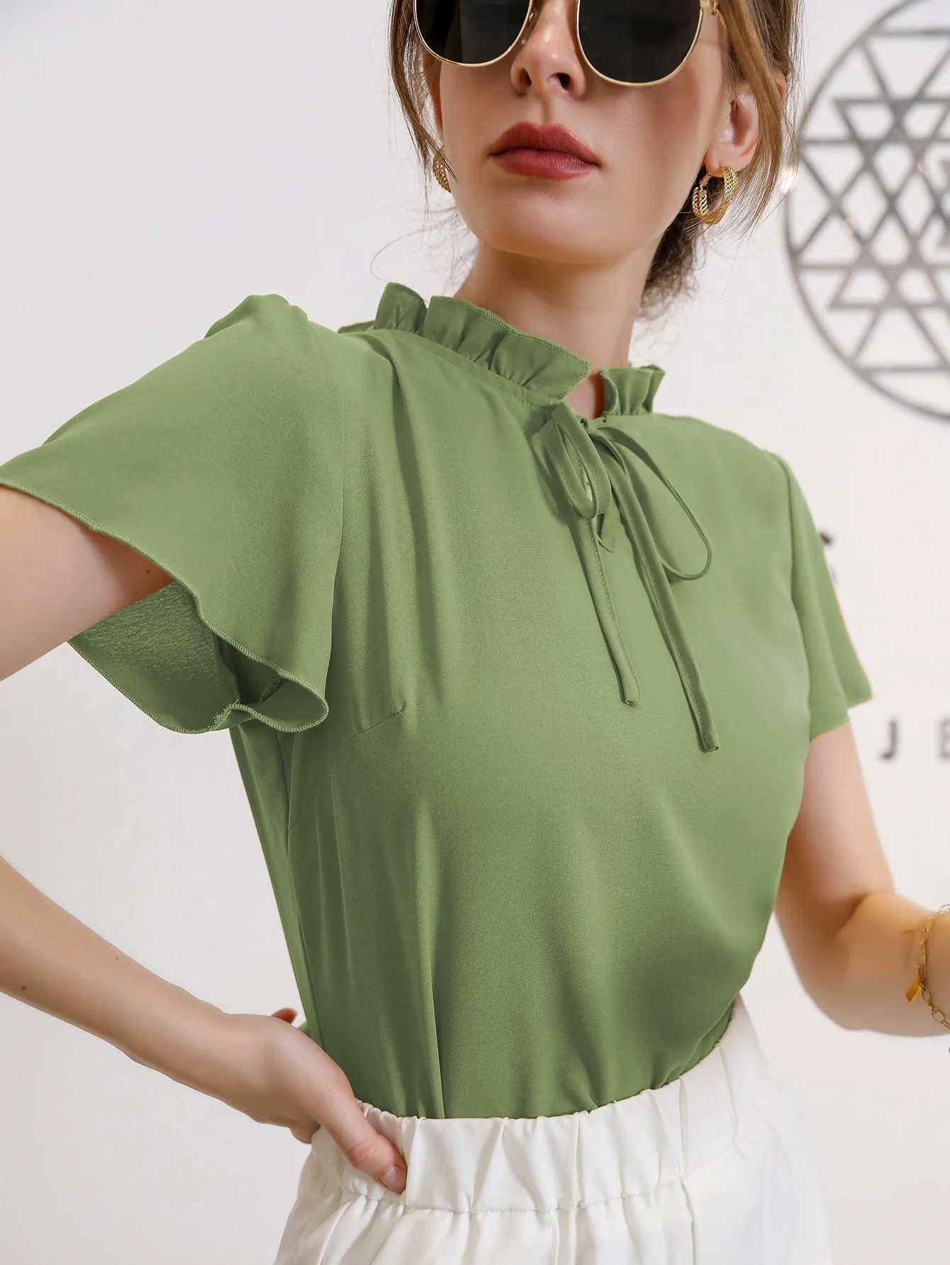Tie Neck Puff Sleeve Blouse