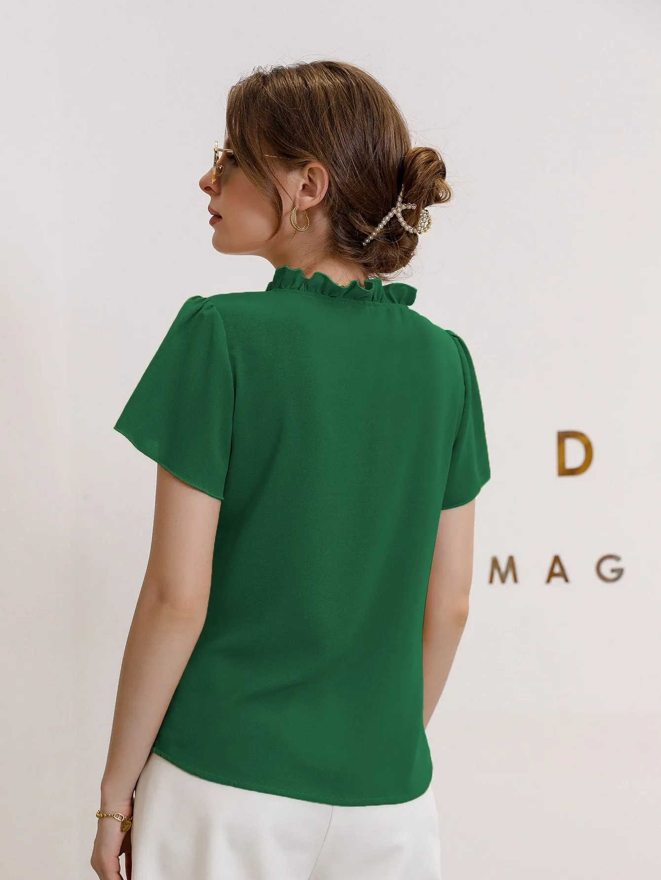 Tie Neck Puff Sleeve Blouse