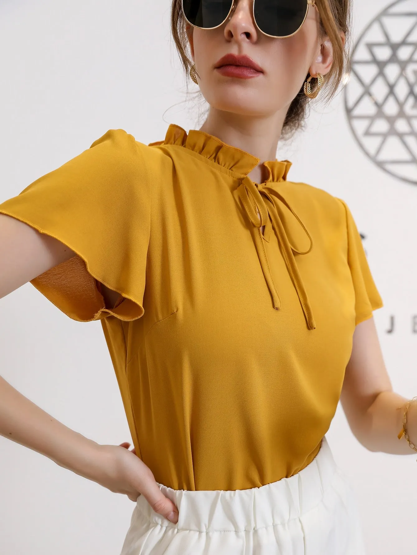 Tie Neck Puff Sleeve Blouse