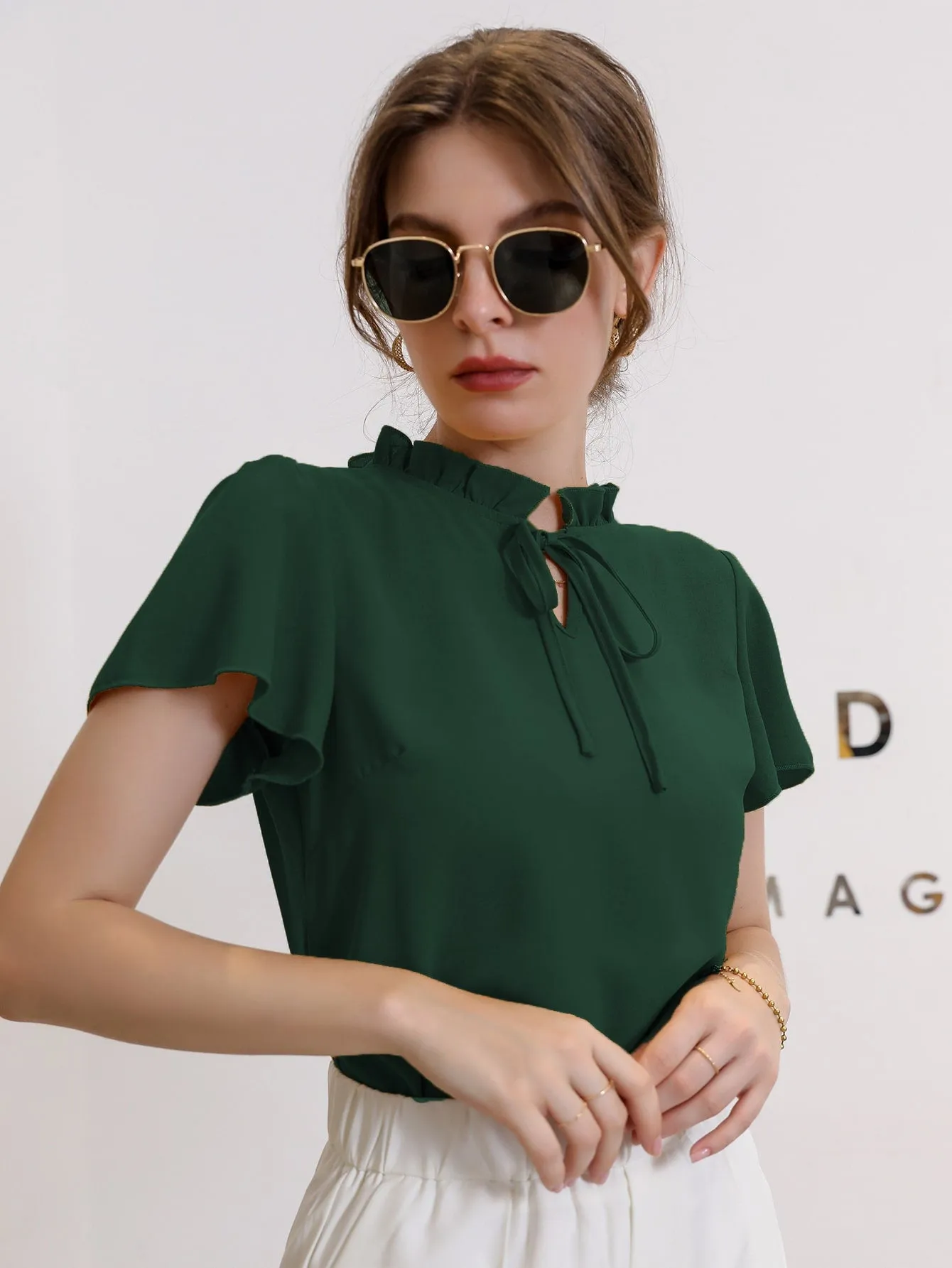 Tie Neck Puff Sleeve Blouse